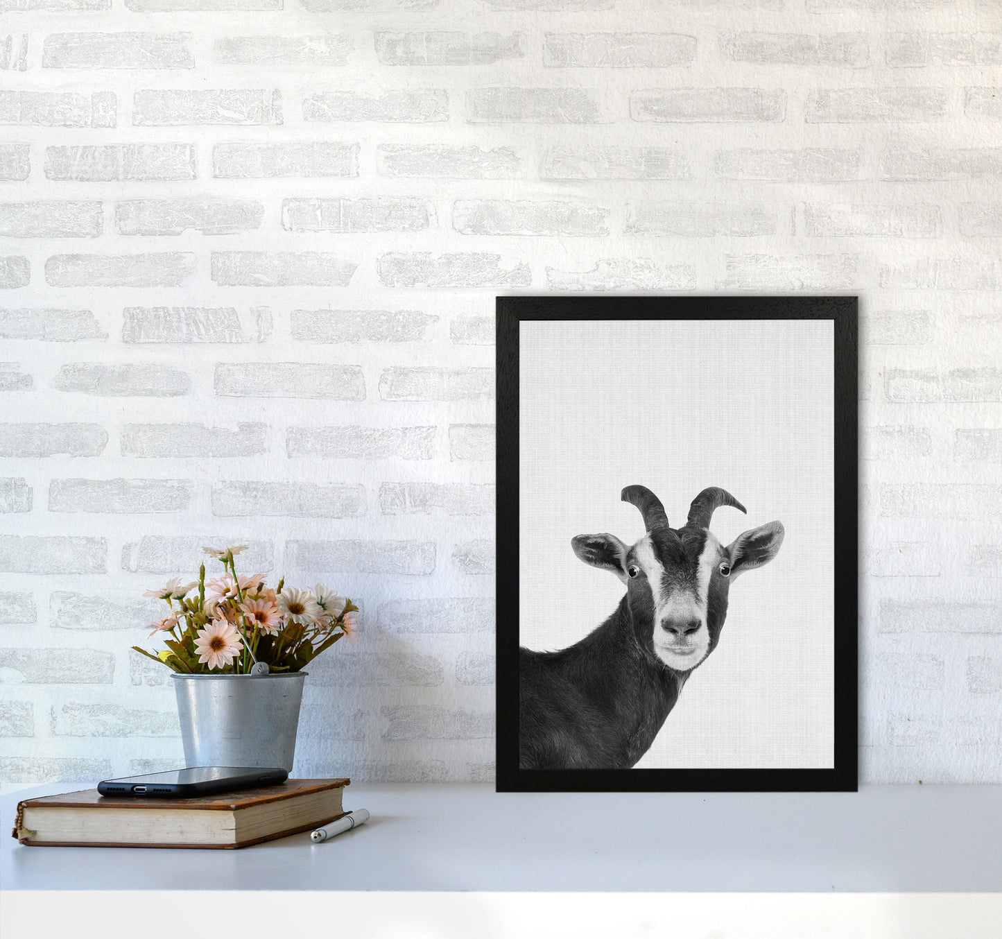 Surprised Goat Art Print by Jason Stanley A3 White Frame