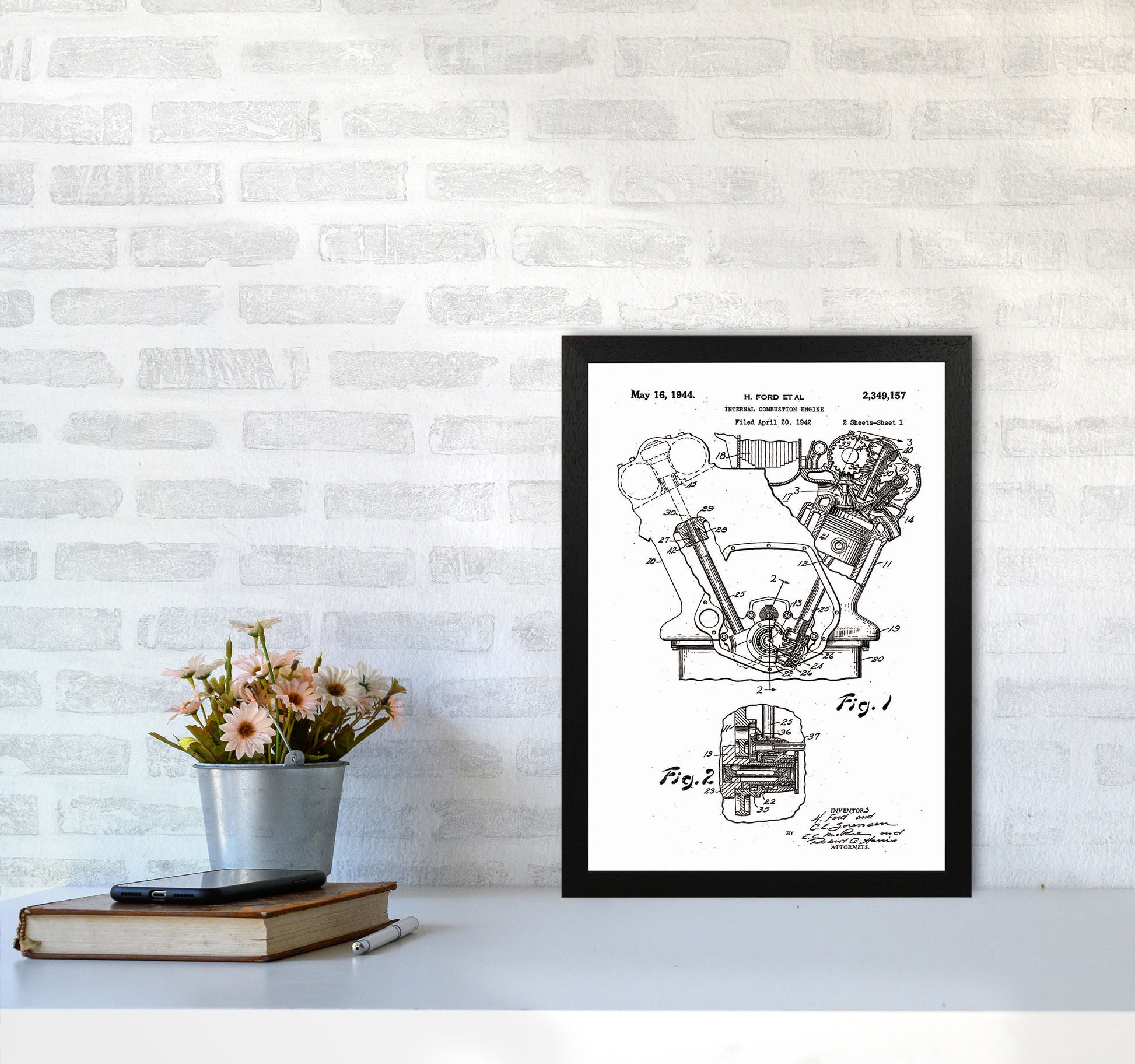 Ford Internal Combustion Engine Patent Art Print by Jason Stanley A3 White Frame