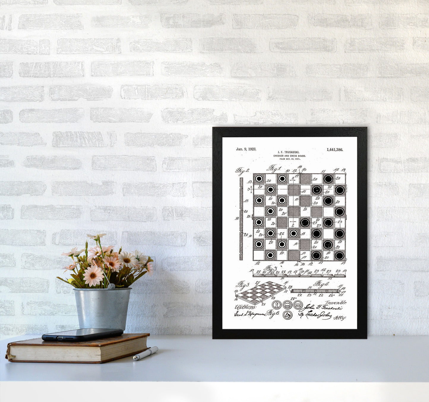 Chess And Checkers Board Patent Art Print by Jason Stanley A3 White Frame