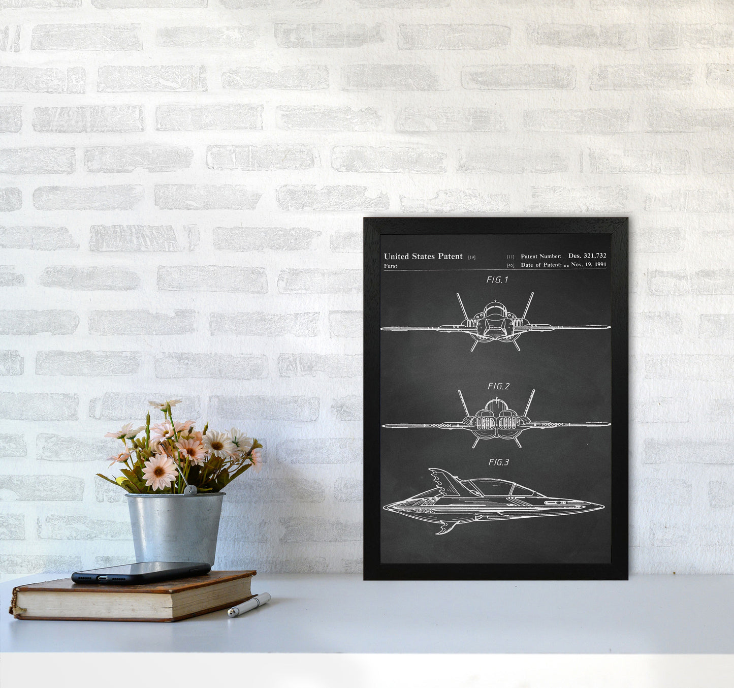 Batwing Patent- Chalkboard Art Print by Jason Stanley A3 White Frame