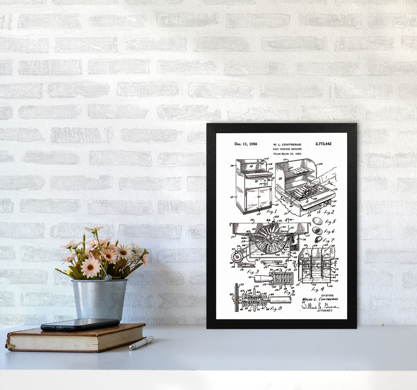 Taco Cooking Machine Patent Art Print by Jason Stanley A3 White Frame