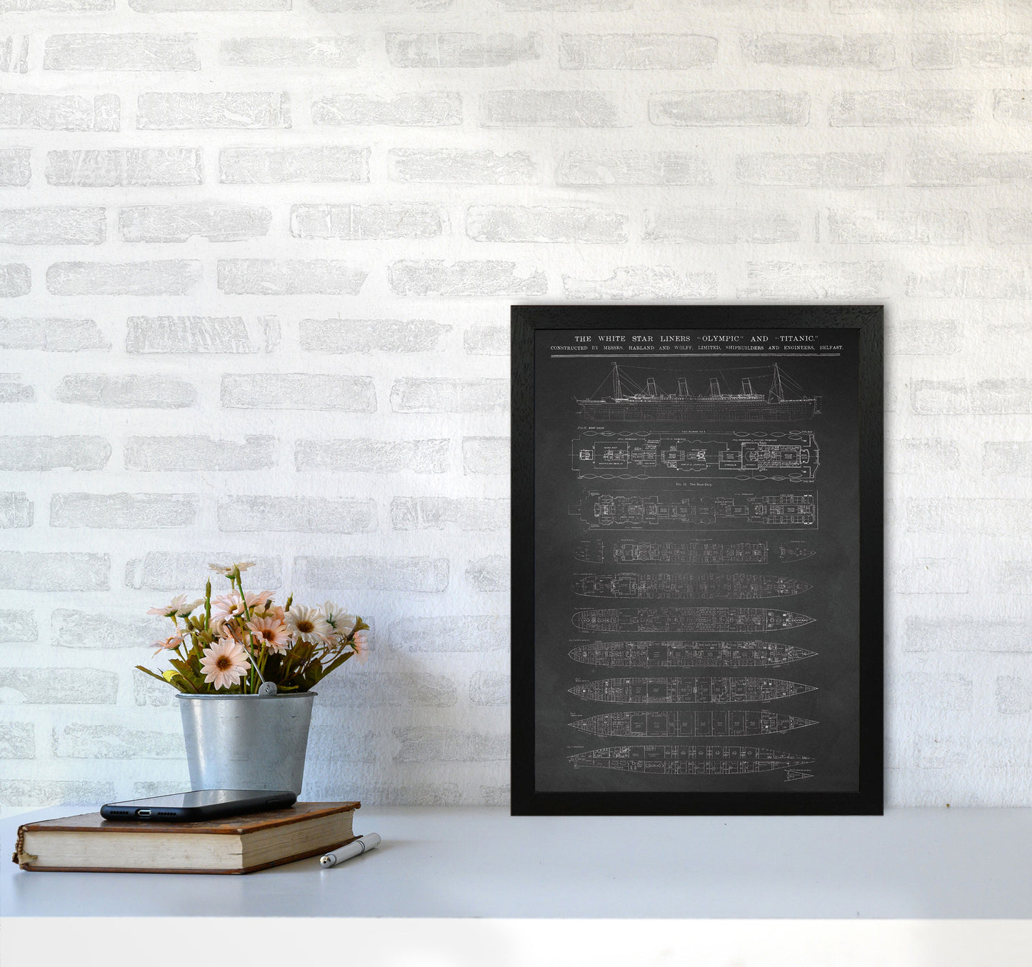 Titanic Patent- Chalkboard Art Print by Jason Stanley A3 White Frame