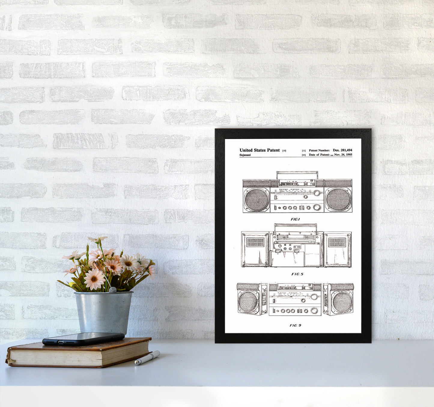 Ghetto Blaster Patent Art Print by Jason Stanley A3 White Frame