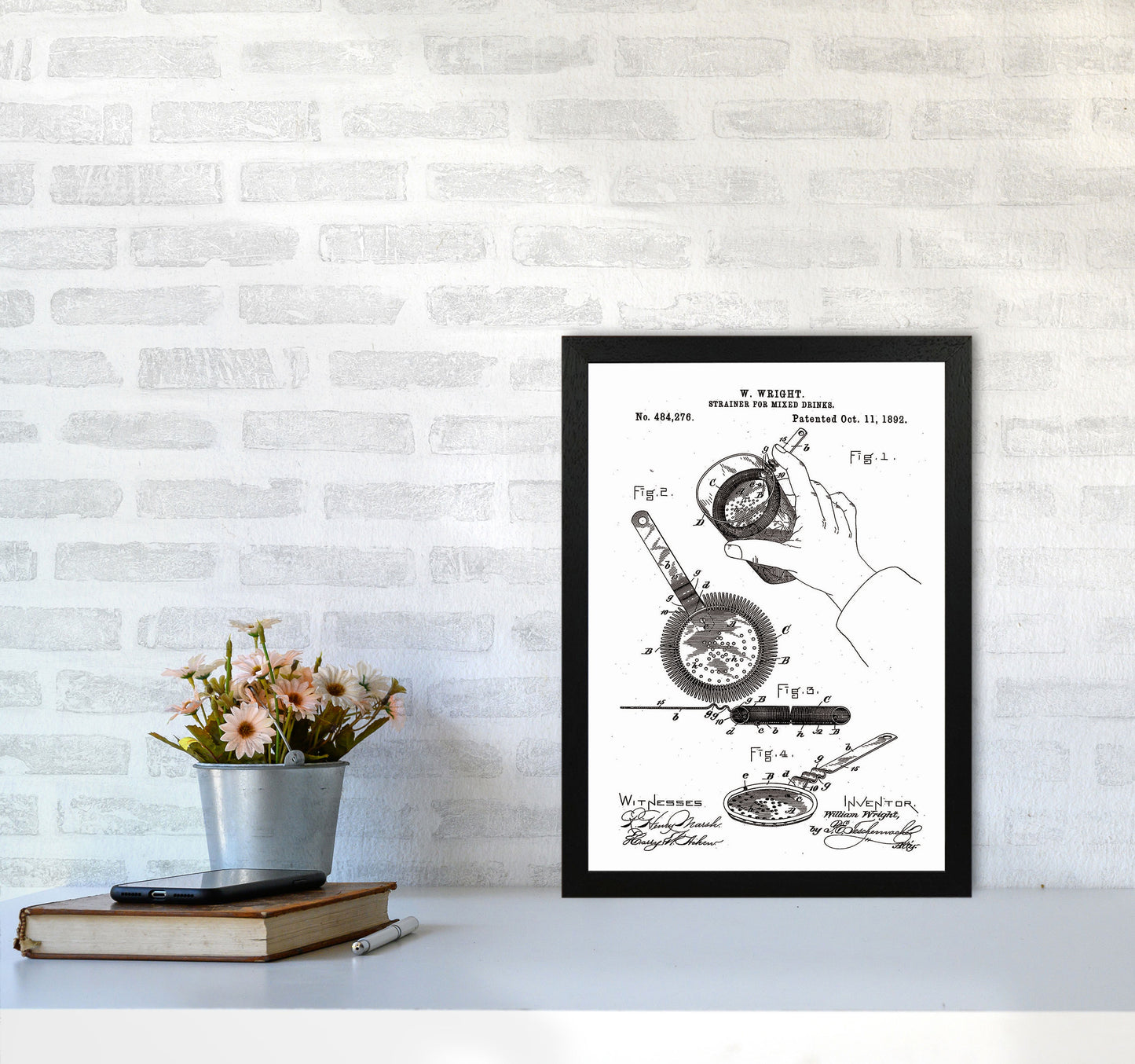 Drink Strainer Patent Art Print by Jason Stanley A3 White Frame
