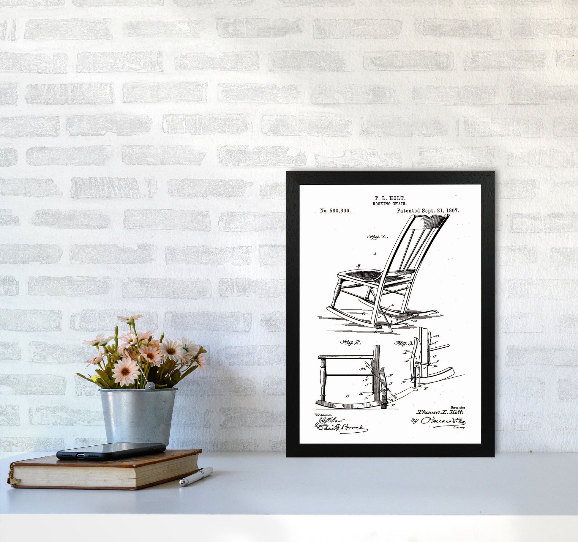 Rocking Chair Patent Art Print by Jason Stanley A3 White Frame