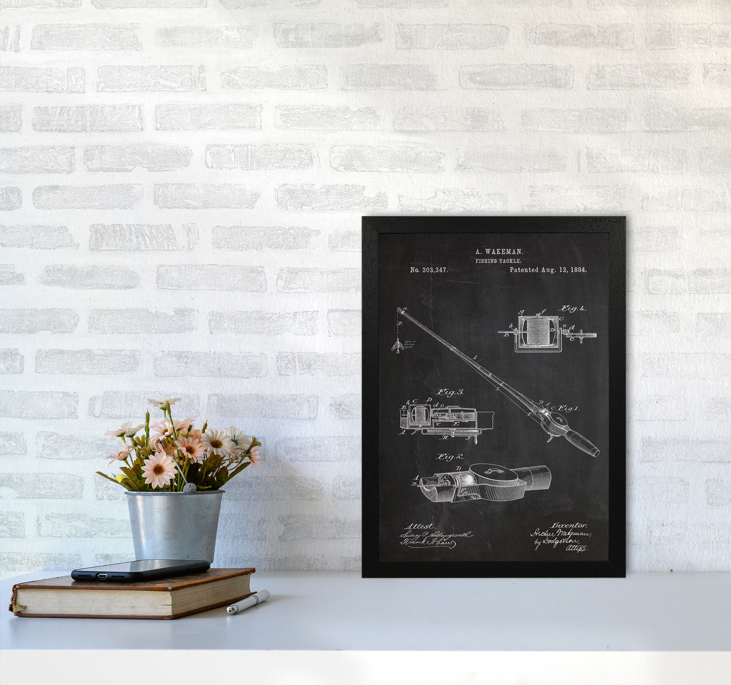 Fishing Rod Patent Art Print by Jason Stanley A3 White Frame
