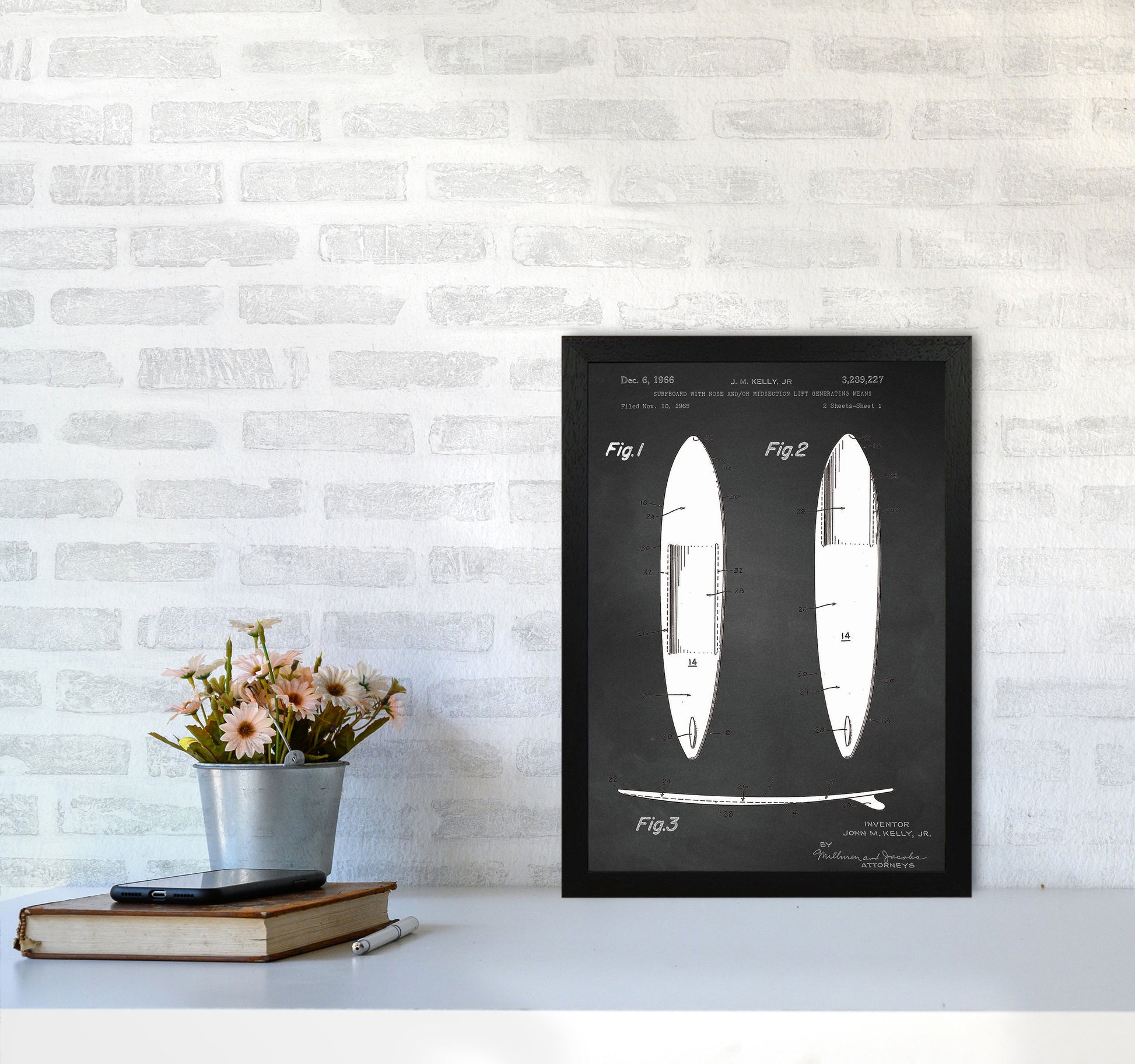 Surfboard Patent 1 Art Print by Jason Stanley A3 White Frame