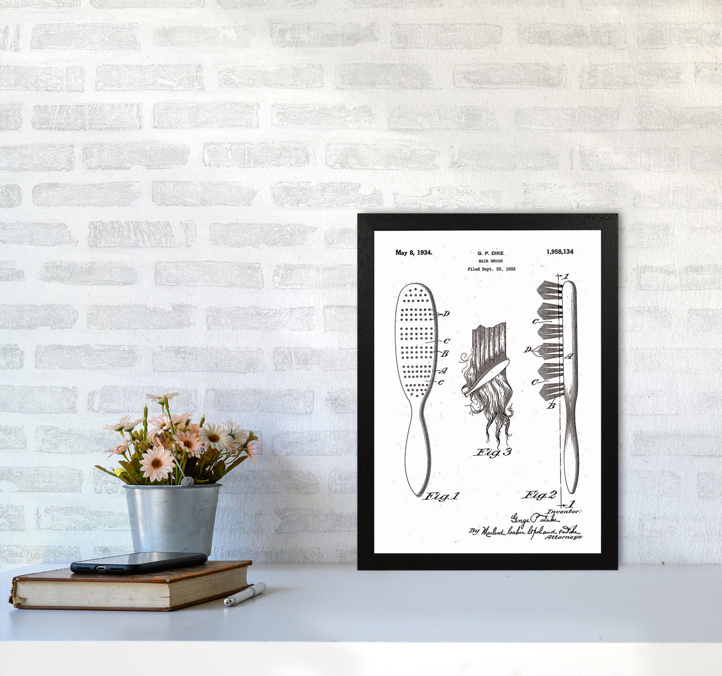Hair Brush Patent Art Print by Jason Stanley A3 White Frame