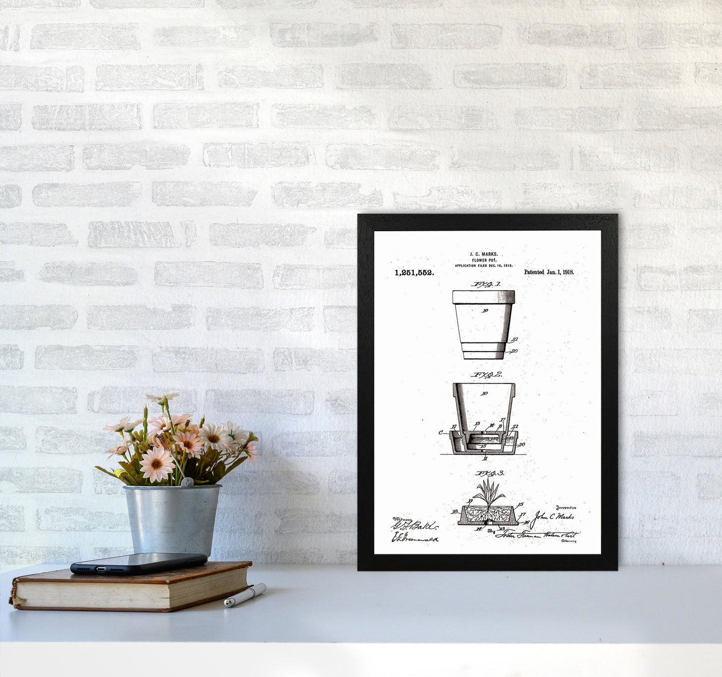 Flower Pot Patent Art Print by Jason Stanley A3 White Frame