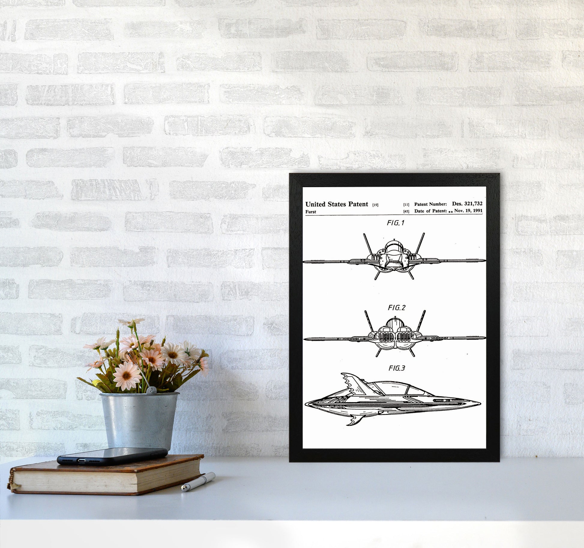 Batwing Patent Art Print by Jason Stanley A3 White Frame