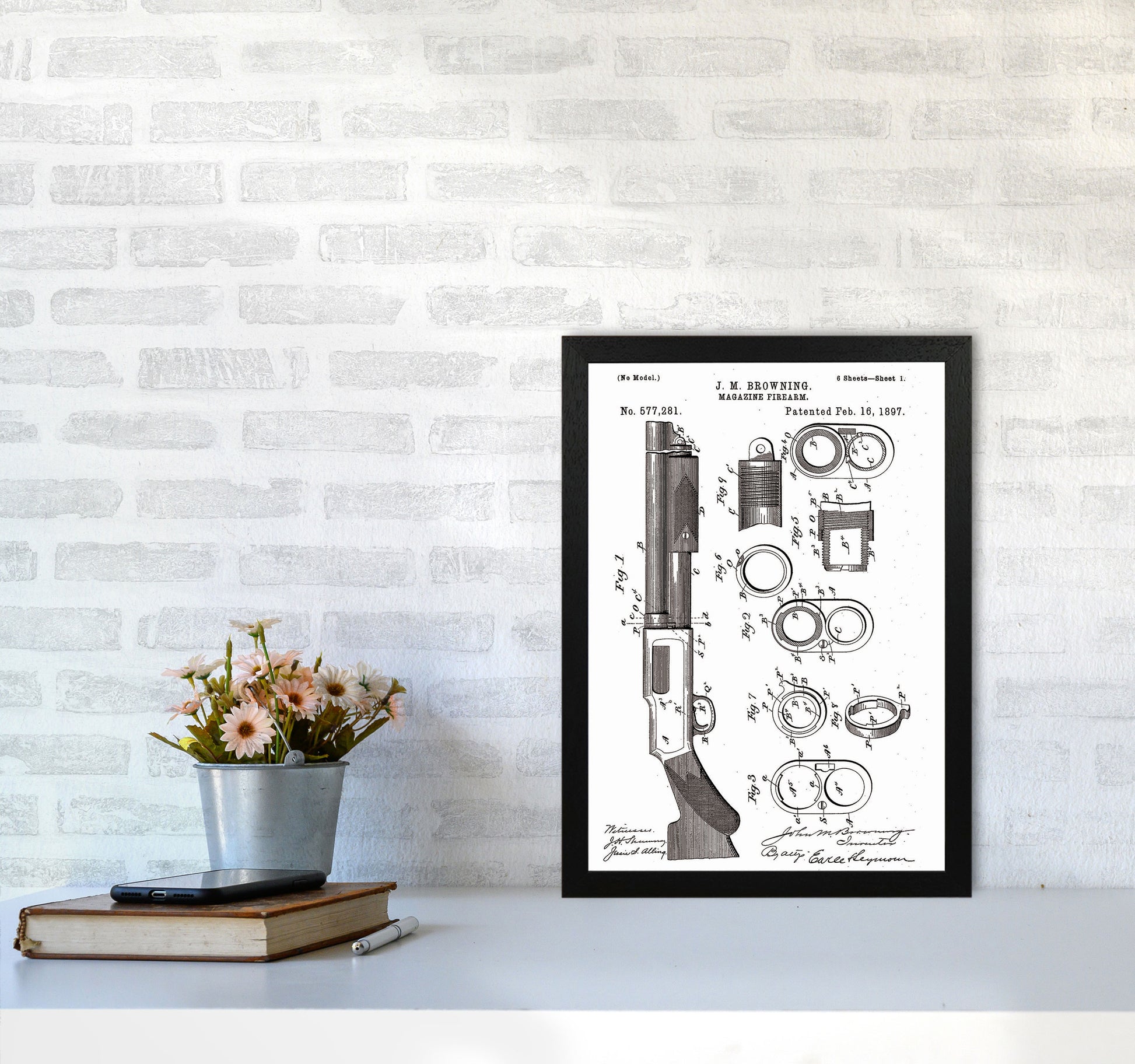 Shotgun Patent Art Print by Jason Stanley A3 White Frame