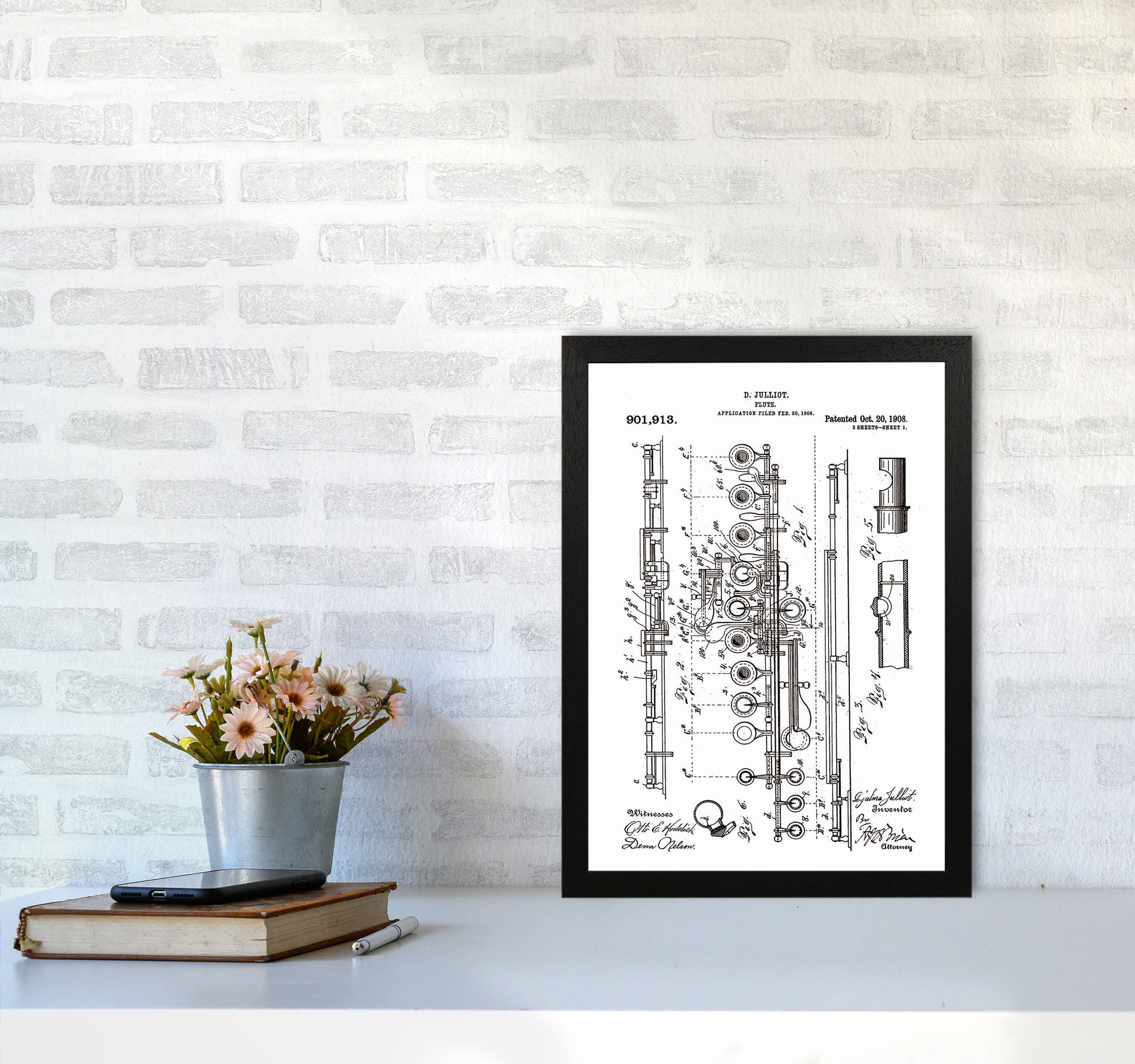 Flute Patent Art Print by Jason Stanley A3 White Frame