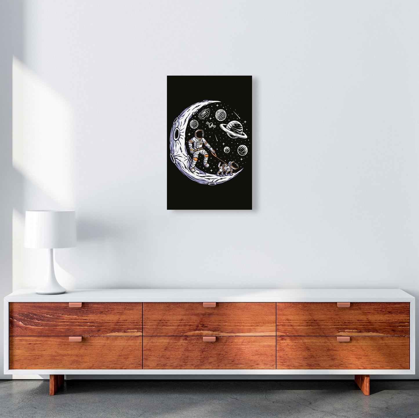 Doggie Moon Walks Art Print by Jason Stanley A3 Canvas