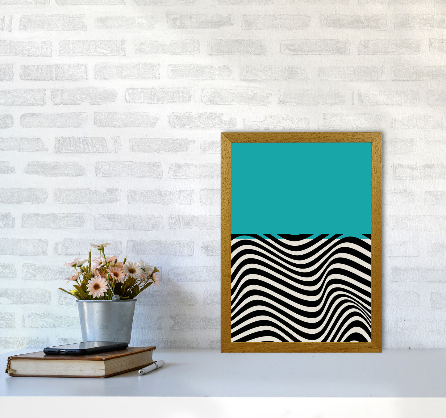 Minimal Abstract Blue Wave Art Print by Jason Stanley A3 Print Only