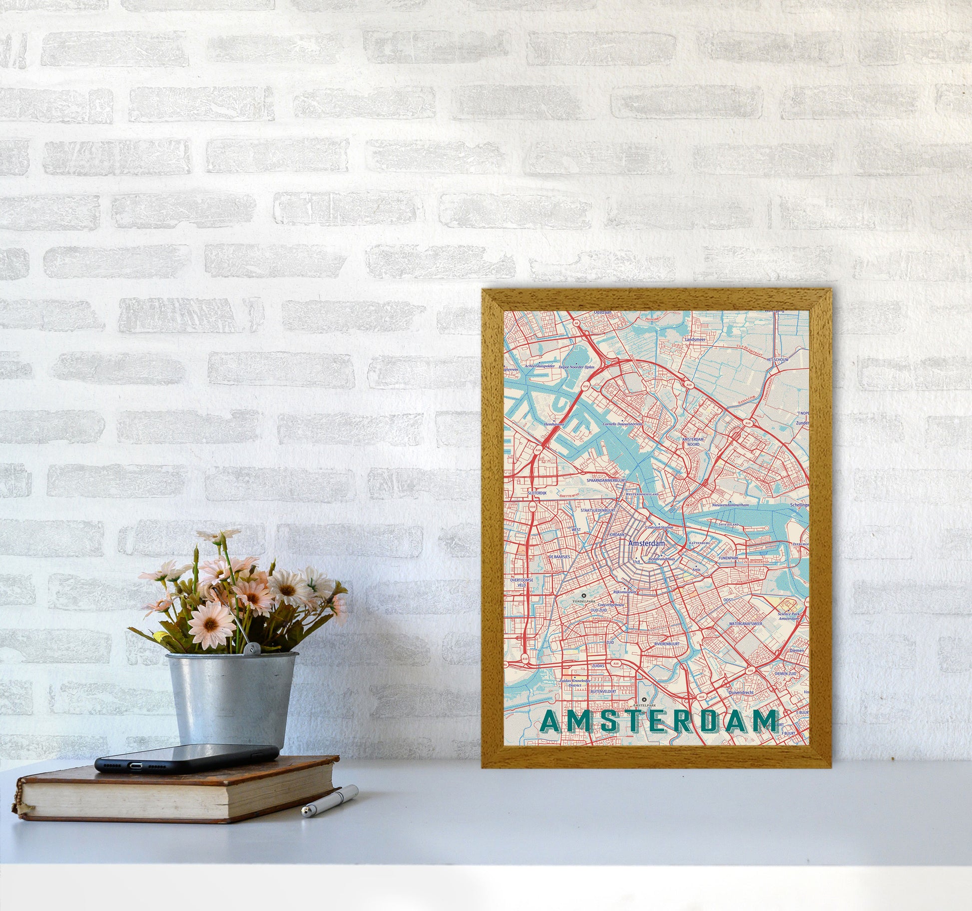 Retro Map - Amsterdam Art Print by Jason Stanley A3 Print Only