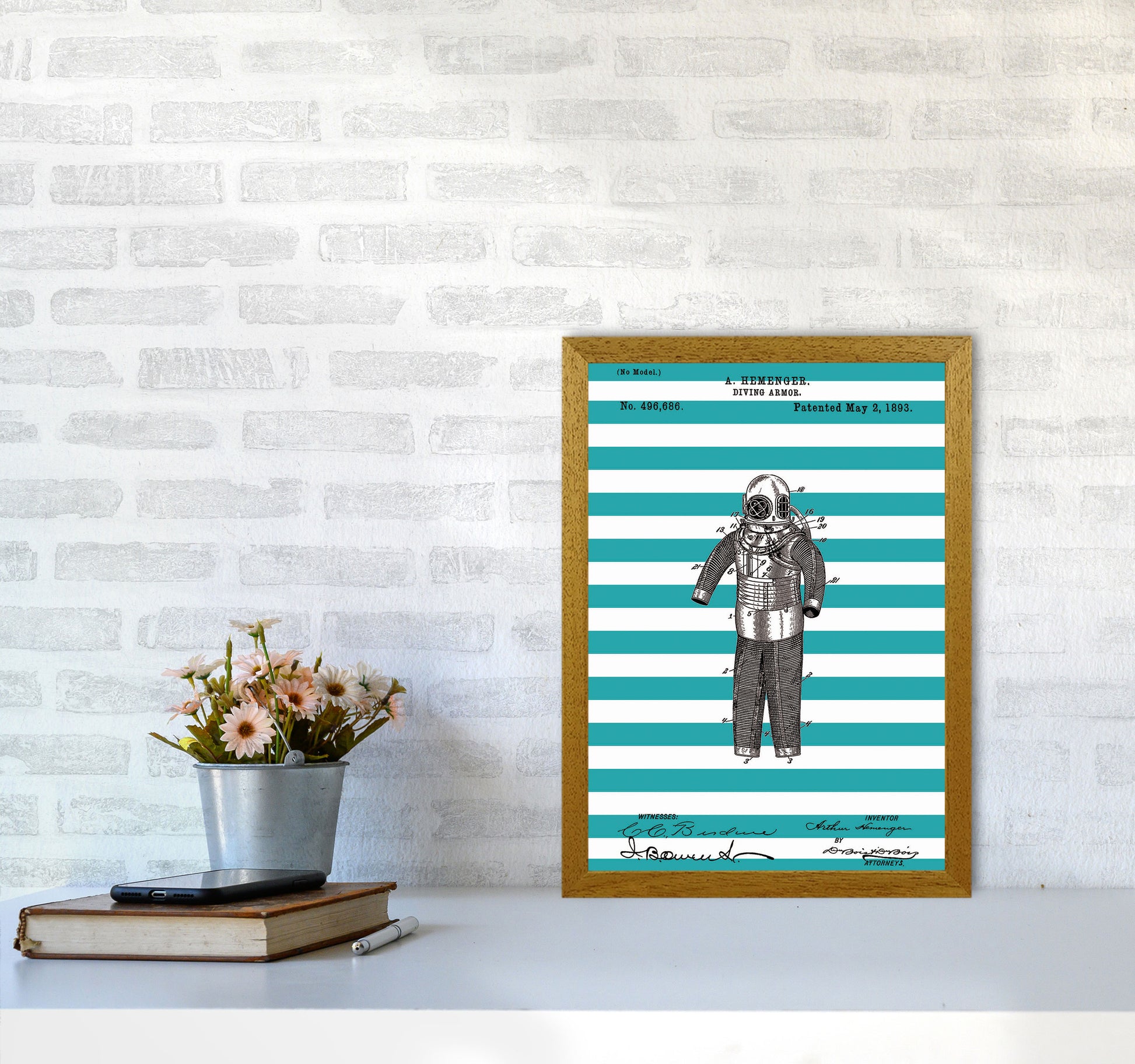 Diving Armor Patent Stripe Art Print by Jason Stanley A3 Print Only