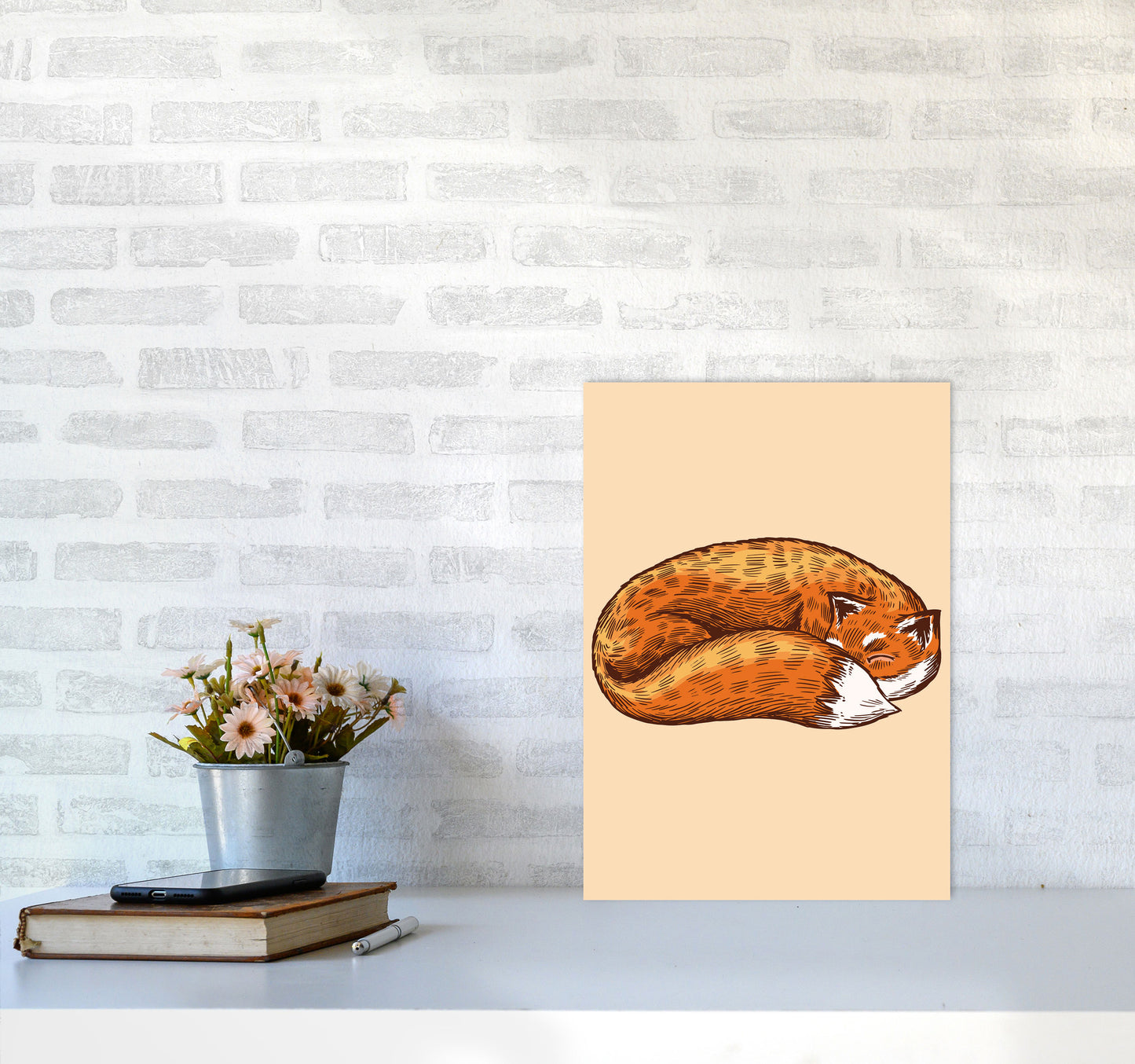 The Sleeping Fox Art Print by Jason Stanley A3 Black Frame