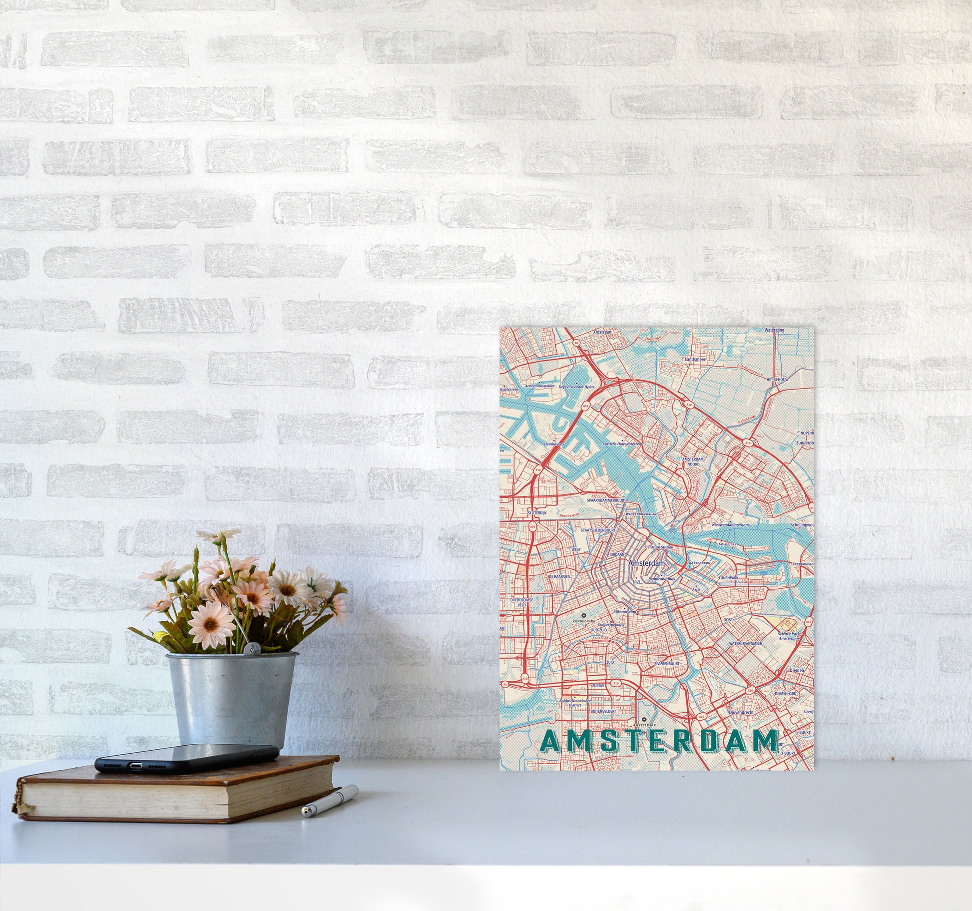 Retro Map - Amsterdam Art Print by Jason Stanley A3 Black Frame