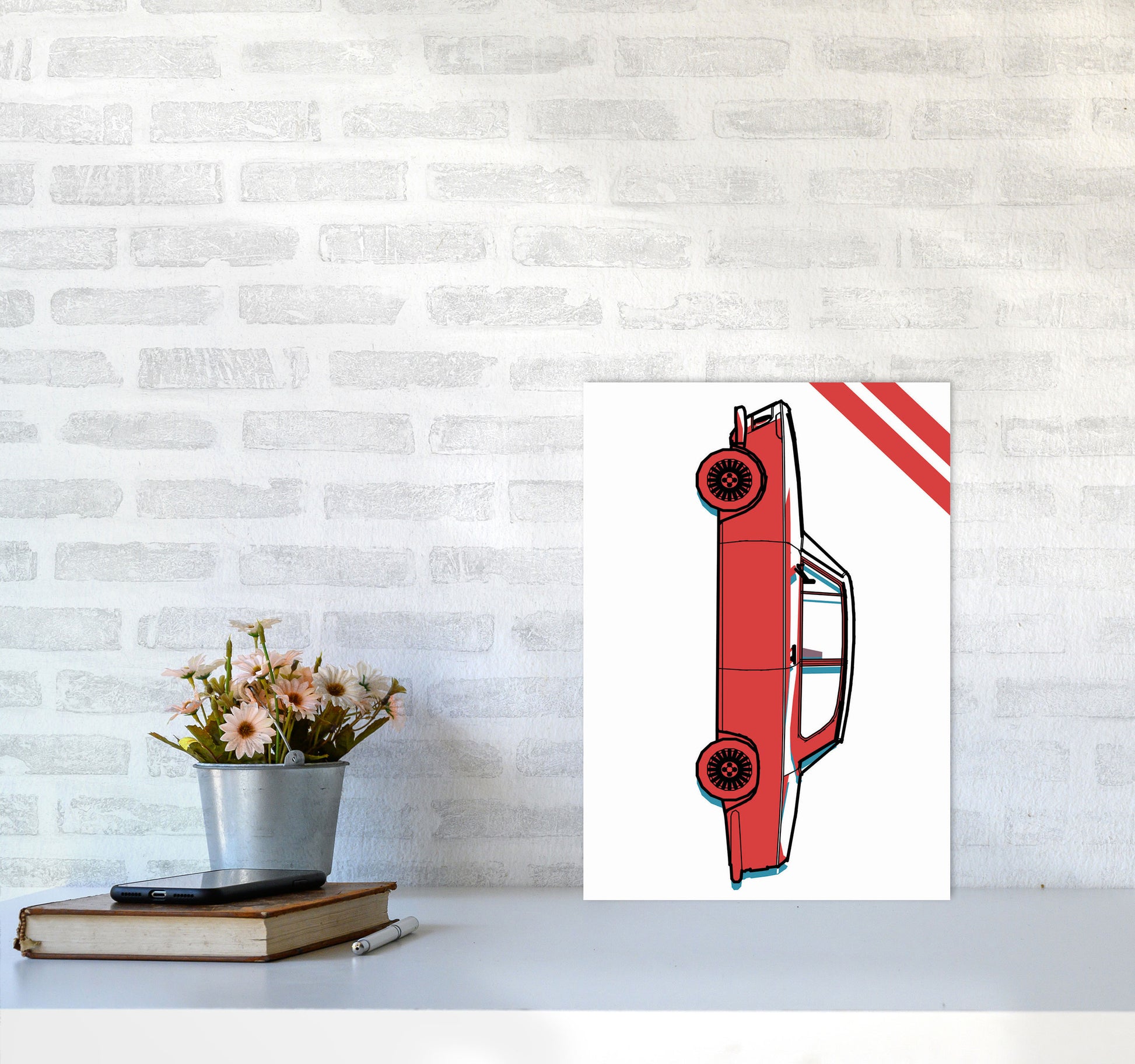 Red Car Art Print by Jason Stanley A3 Black Frame