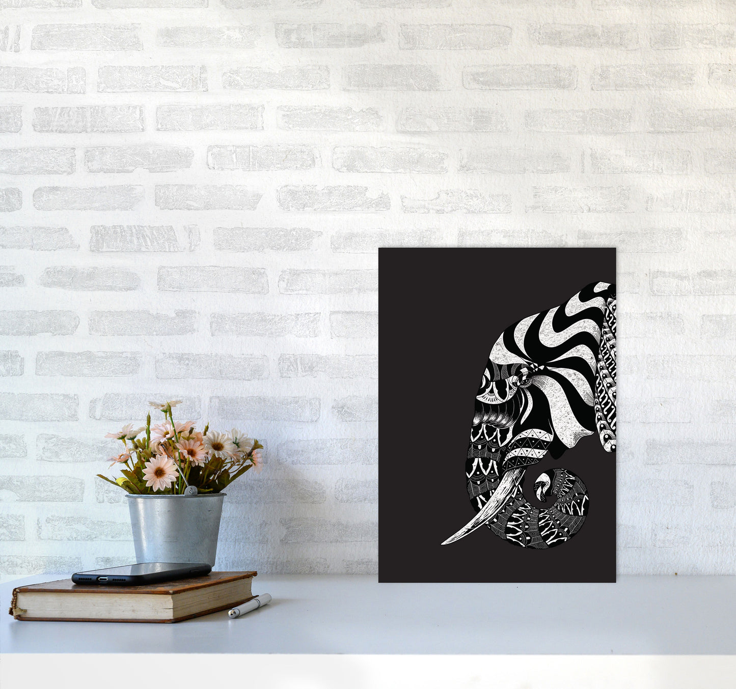 Ornate Elephant Art Print by Jason Stanley A3 Black Frame