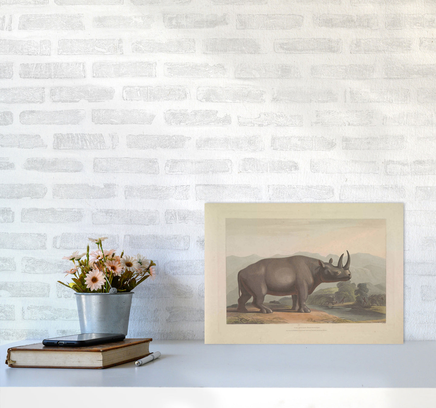 Vintage Rhino Illustration Art Print by Jason Stanley A3 Black Frame