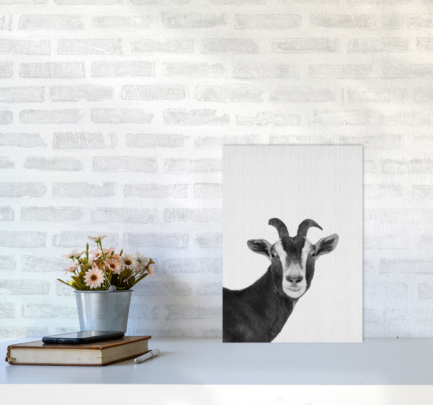 Surprised Goat Art Print by Jason Stanley A3 Black Frame