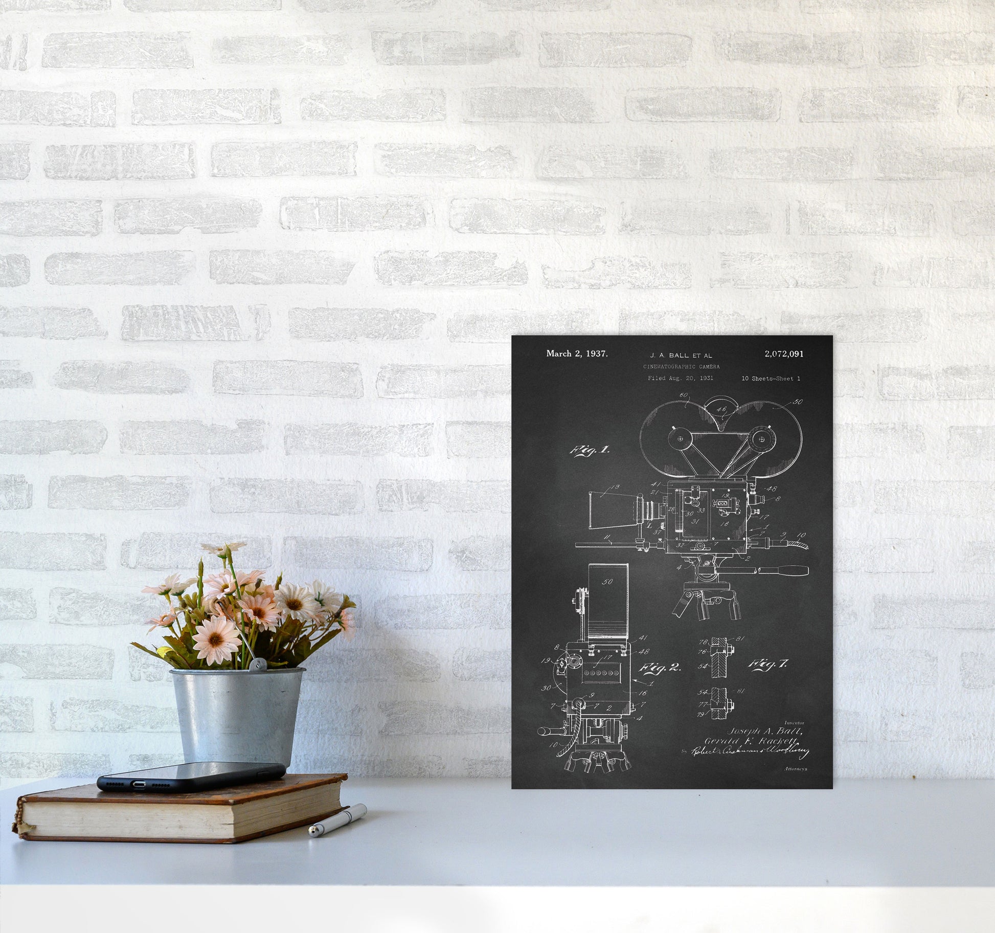 Cinema Camera Patent-Chalkboard Art Print by Jason Stanley A3 Black Frame