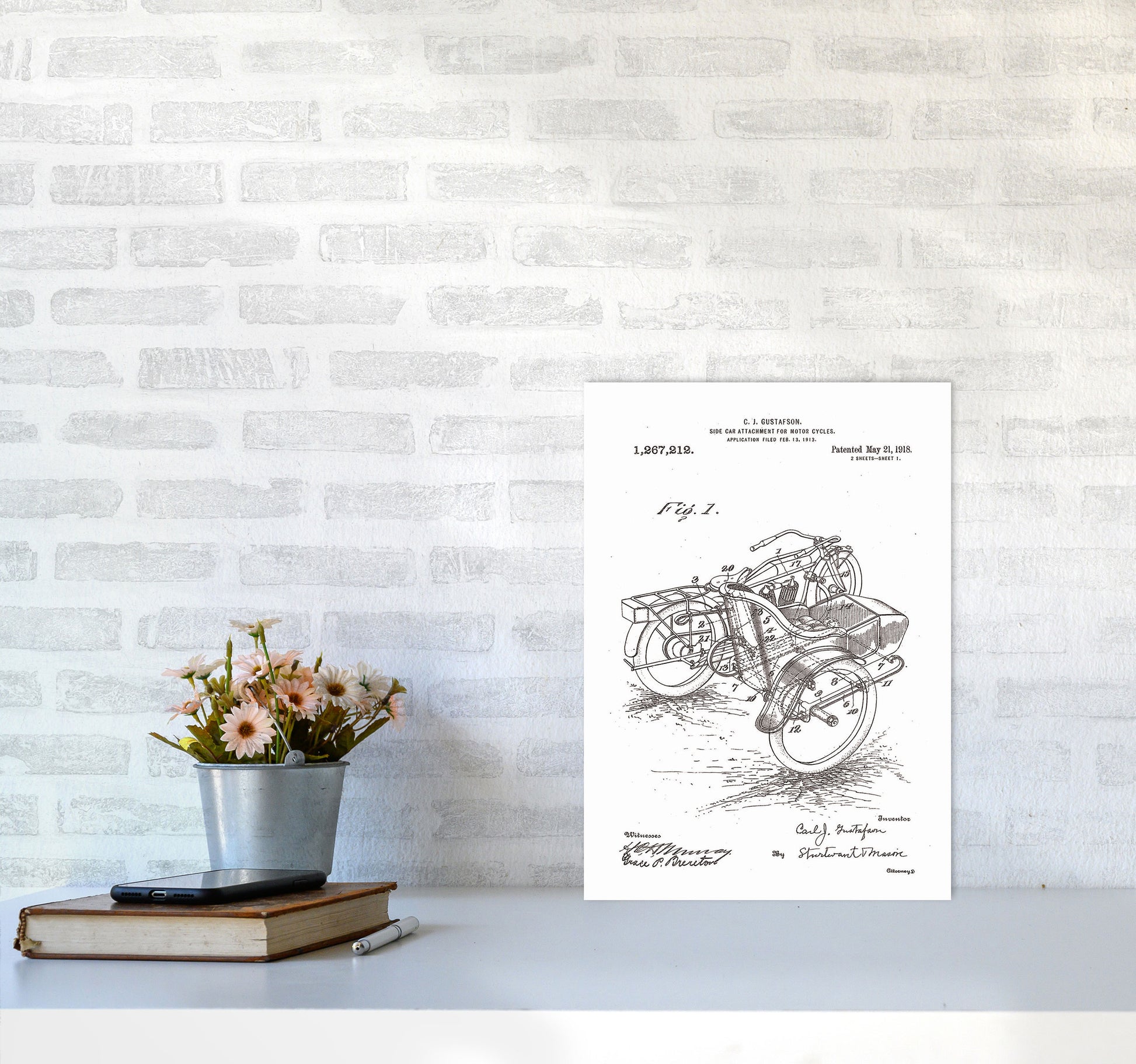 Motorcycle With Side Car Patent Art Print by Jason Stanley A3 Black Frame