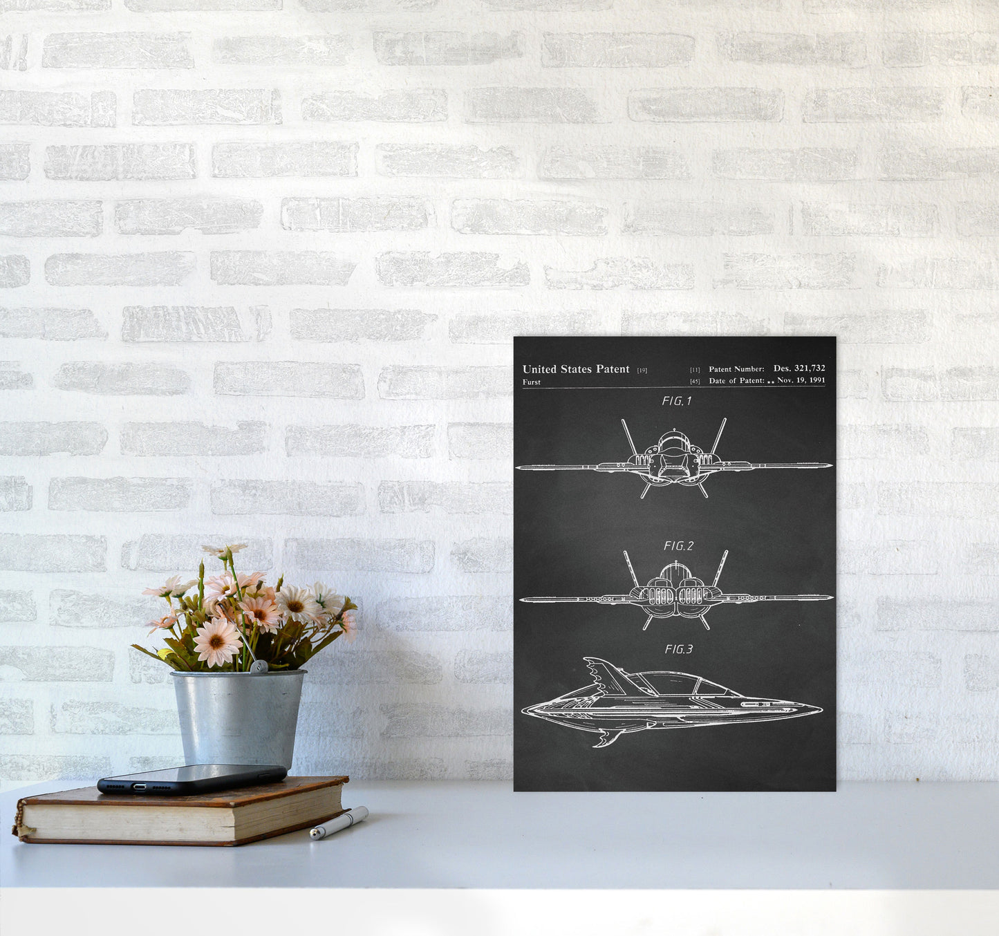 Batwing Patent- Chalkboard Art Print by Jason Stanley A3 Black Frame