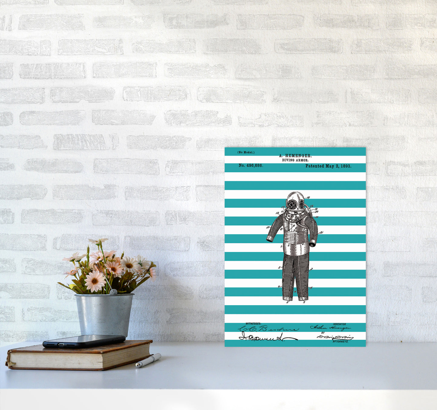 Diving Armor Patent Stripe Art Print by Jason Stanley A3 Black Frame
