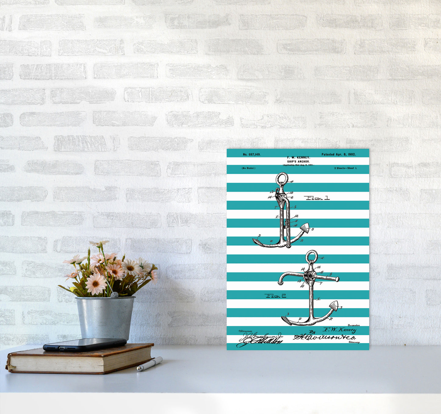 Anchor Patent Stripe Art Print by Jason Stanley A3 Black Frame