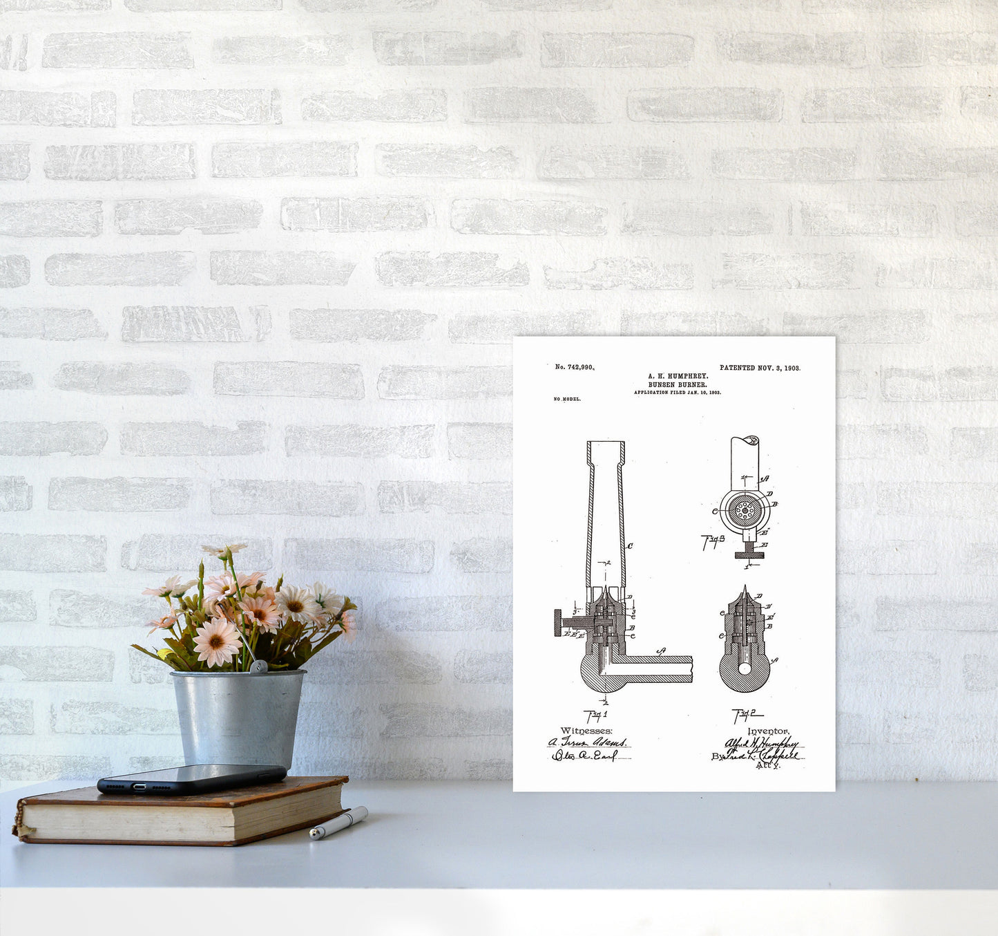 Bunsen Burner Patent Art Print by Jason Stanley A3 Black Frame