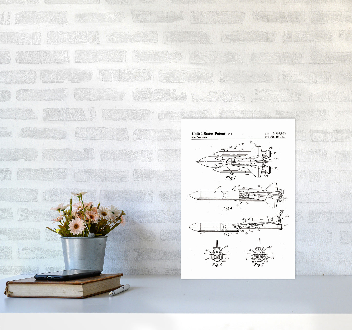 Space Shuttle Patent Art Print by Jason Stanley A3 Black Frame