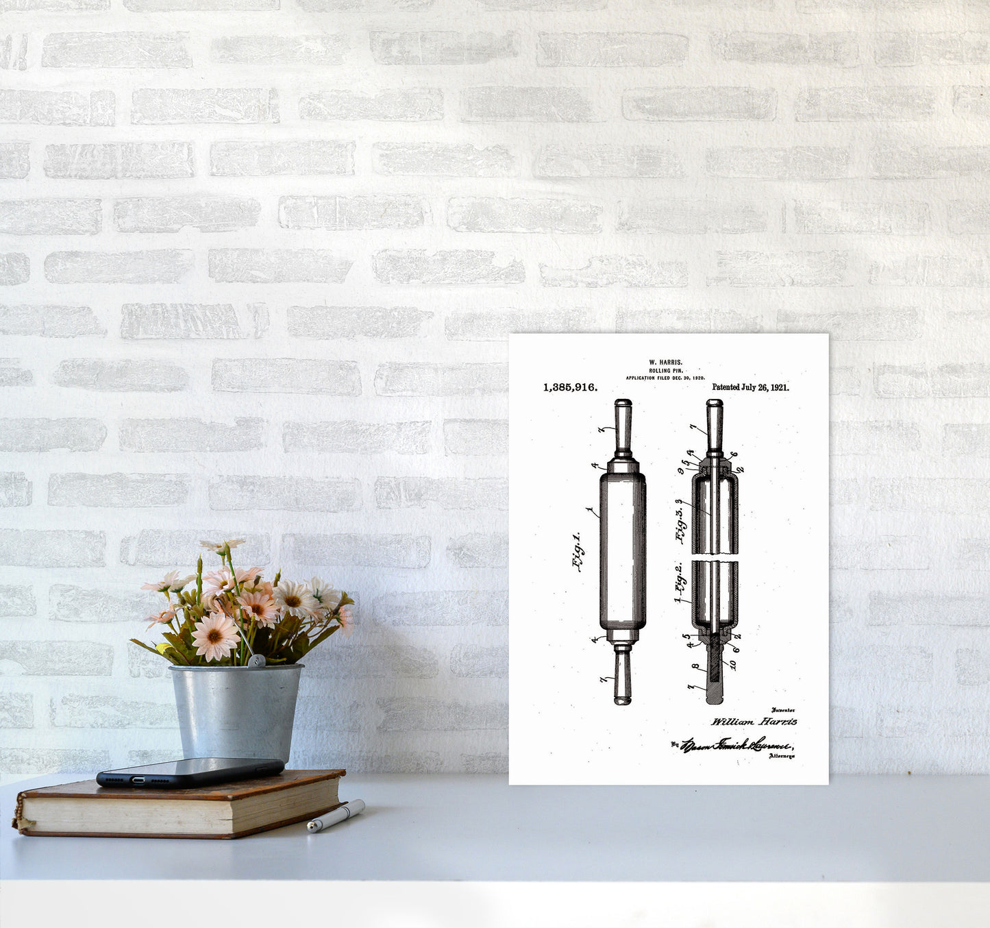 Rolling Pin Patent Art Print by Jason Stanley A3 Black Frame
