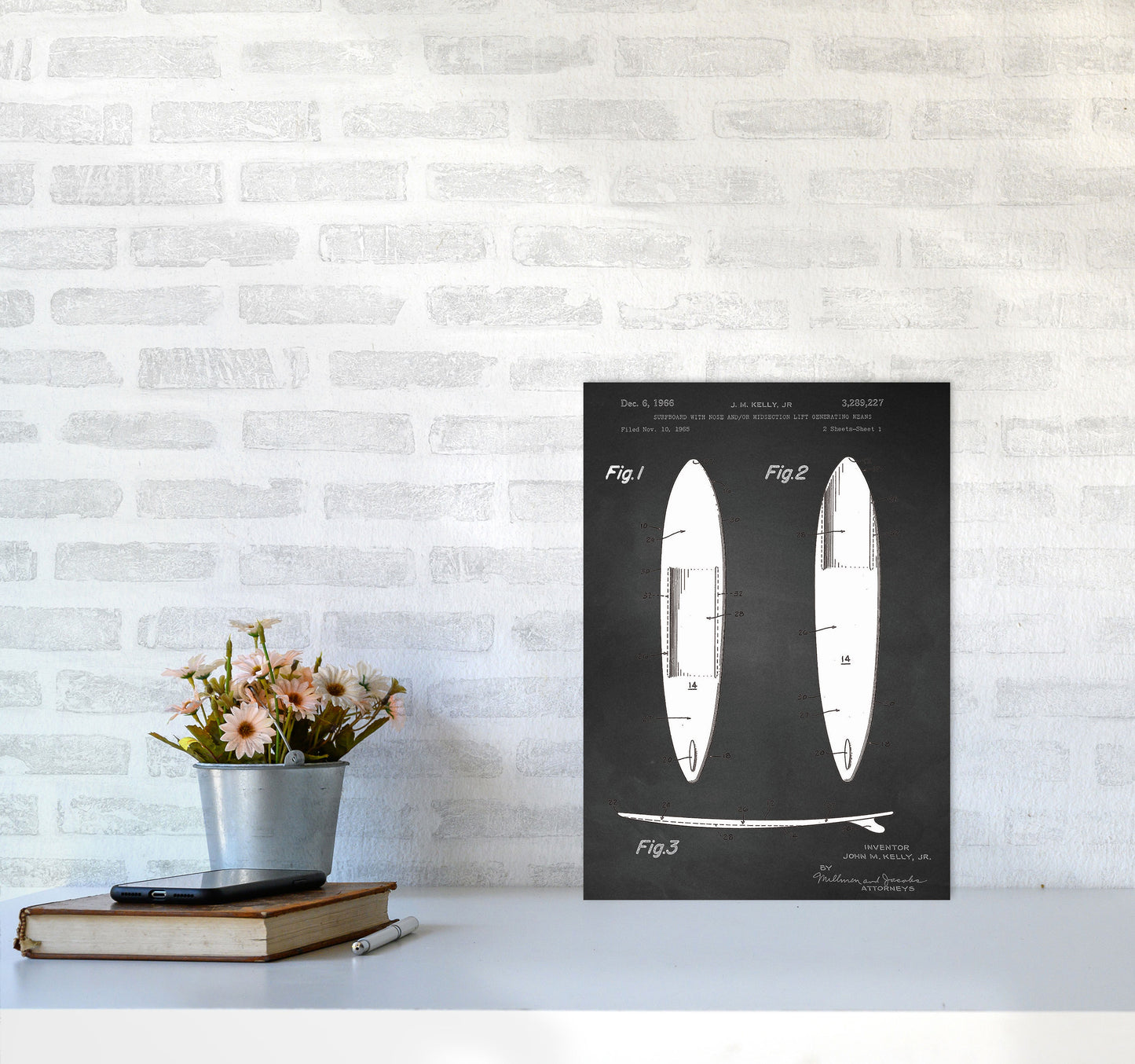 Surfboard Patent 1 Art Print by Jason Stanley A3 Black Frame