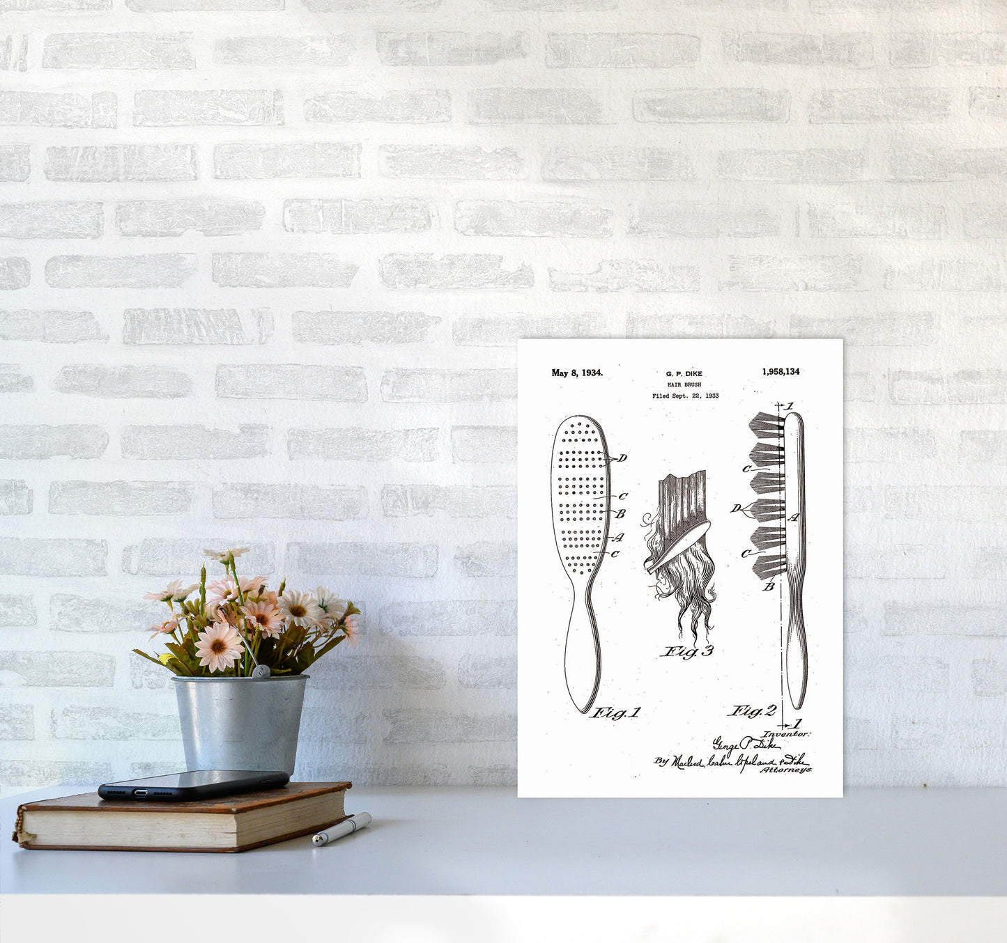 Hair Brush Patent Art Print by Jason Stanley A3 Black Frame