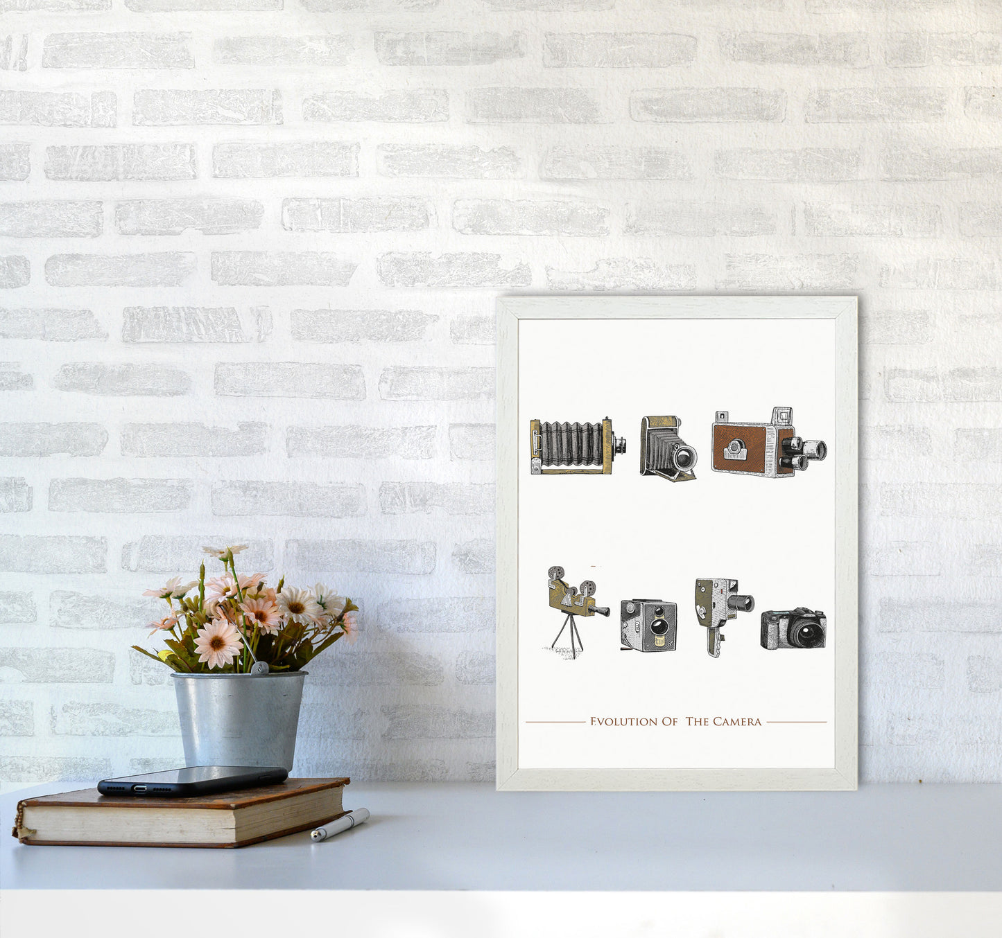 Evolution Of The Camera Art Print by Jason Stanley A3 Oak Frame