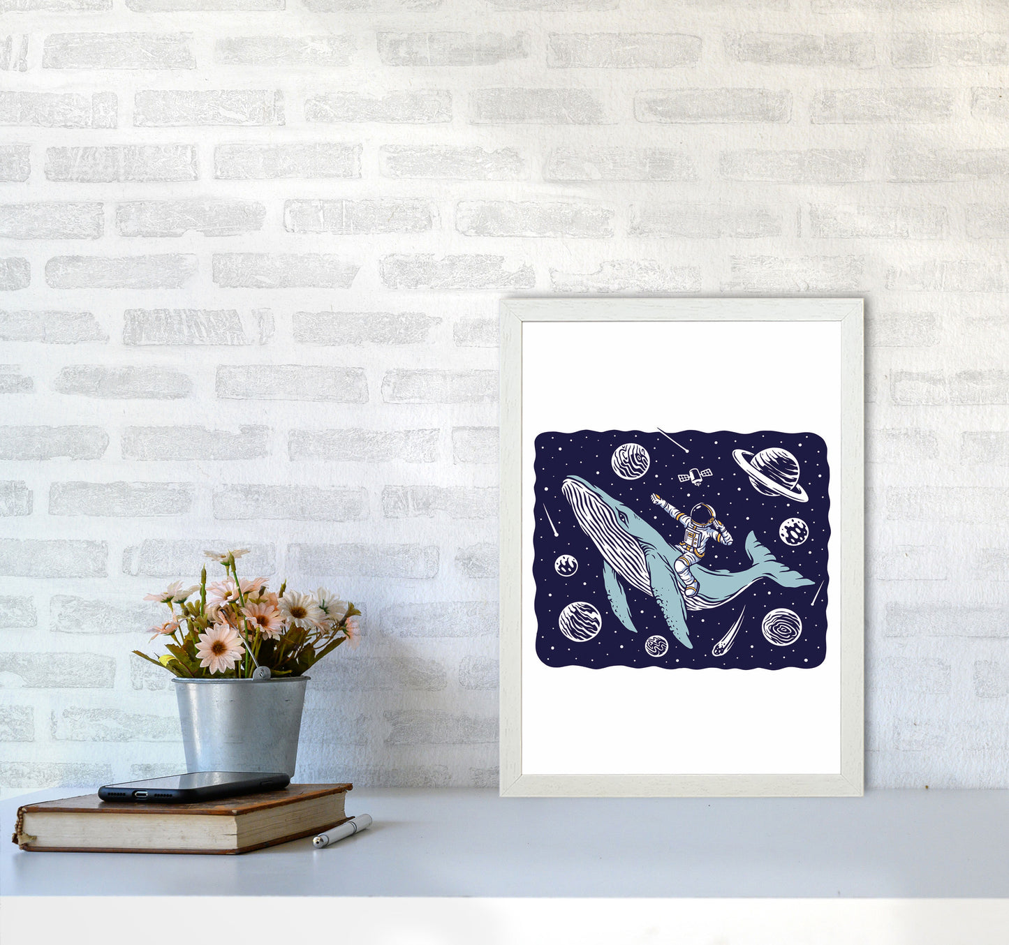Galactic Whale Rider Art Print by Jason Stanley A3 Oak Frame