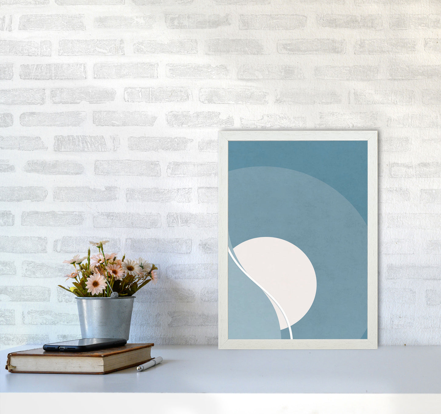 Retro Moon Landscape Art Print by Jason Stanley A3 Oak Frame