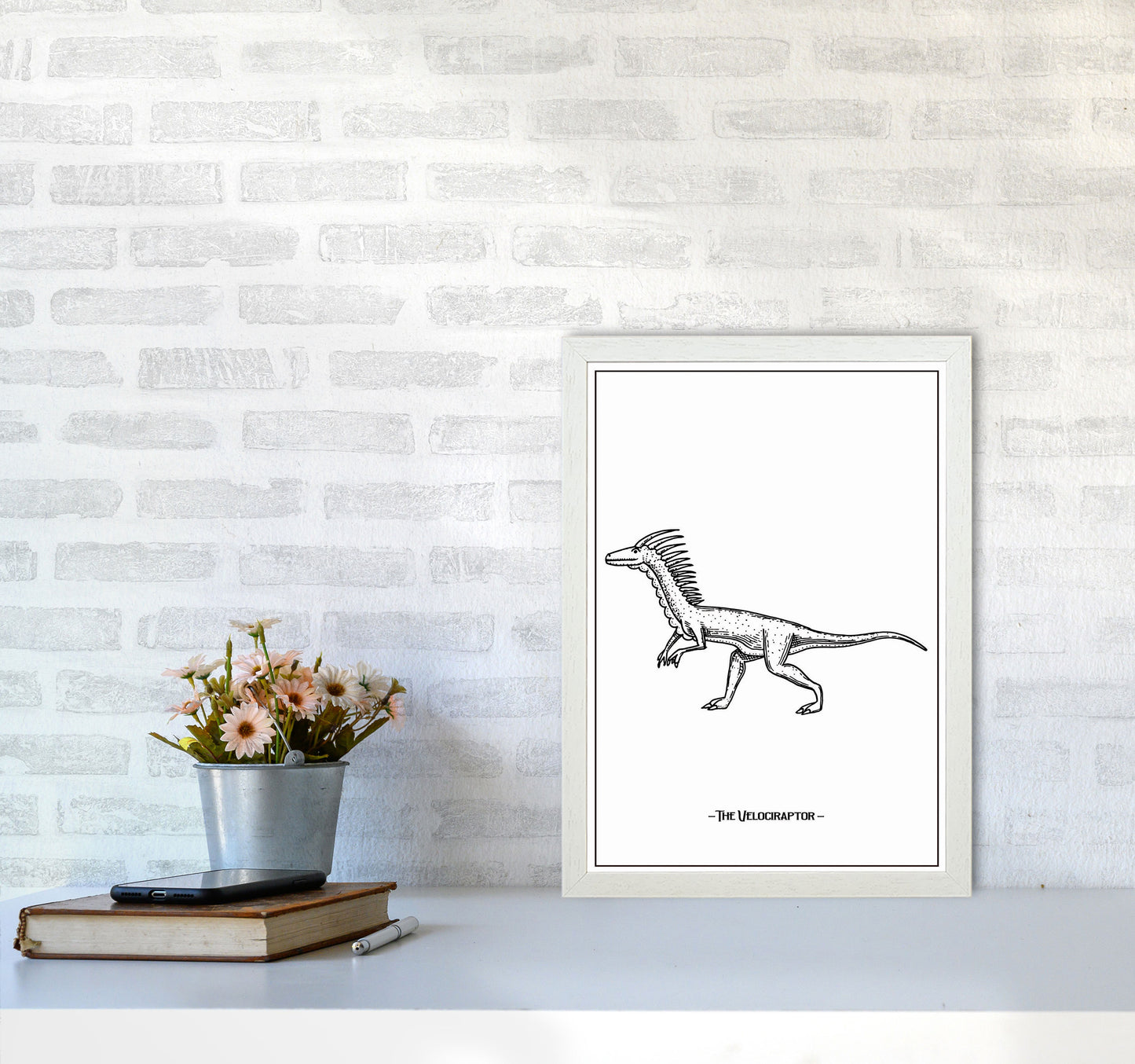 The Velociraptor Art Print by Jason Stanley A3 Oak Frame