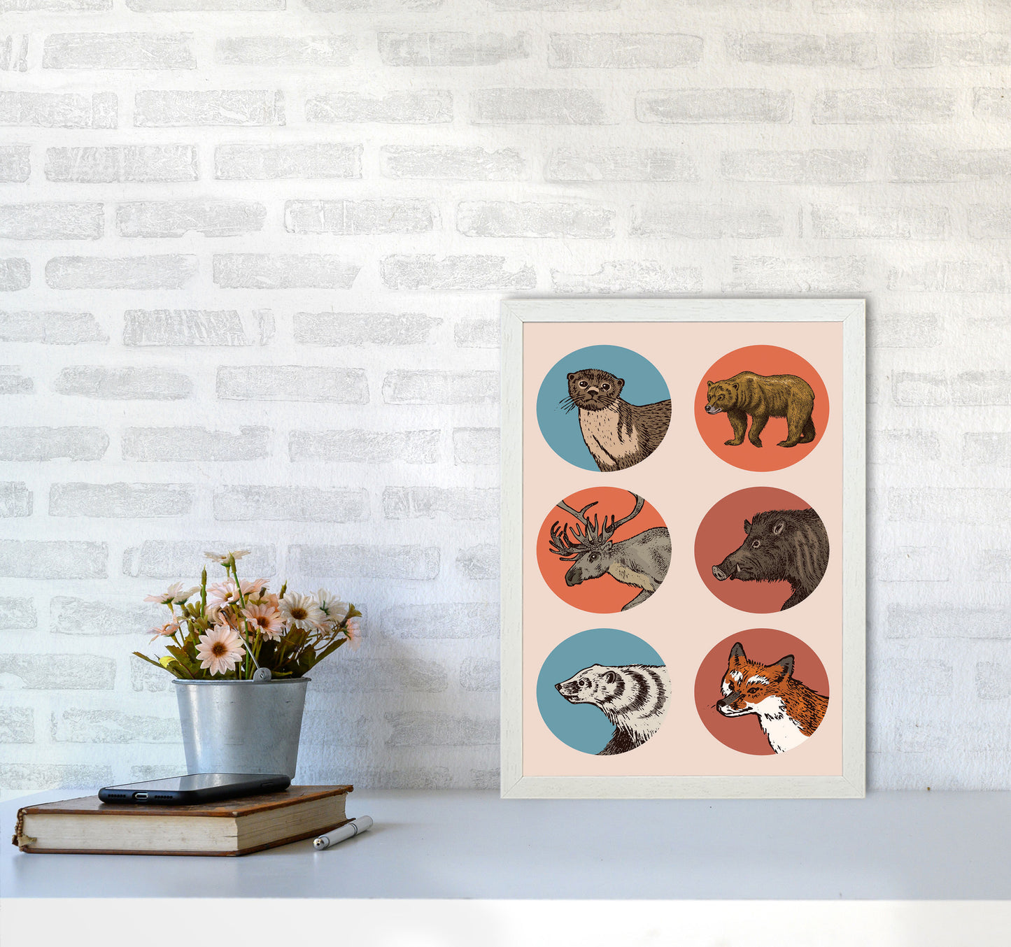 Animal Circles II Art Print by Jason Stanley A3 Oak Frame