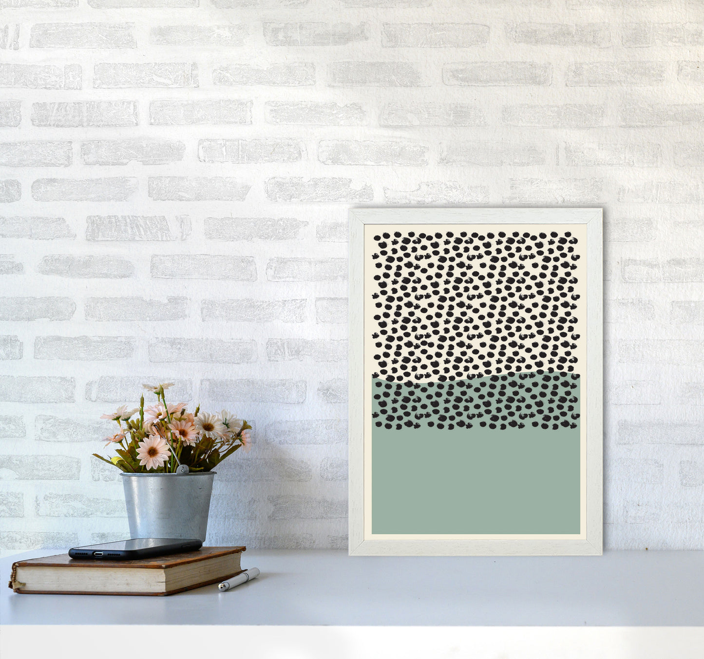 Green Midcentury Art Print by Jason Stanley A3 Oak Frame