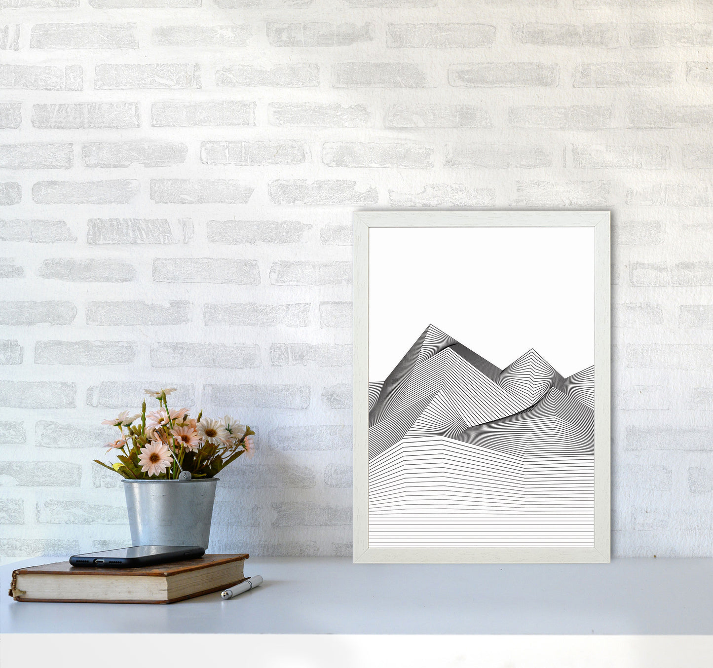 Line Mountains Art Print by Jason Stanley A3 Oak Frame