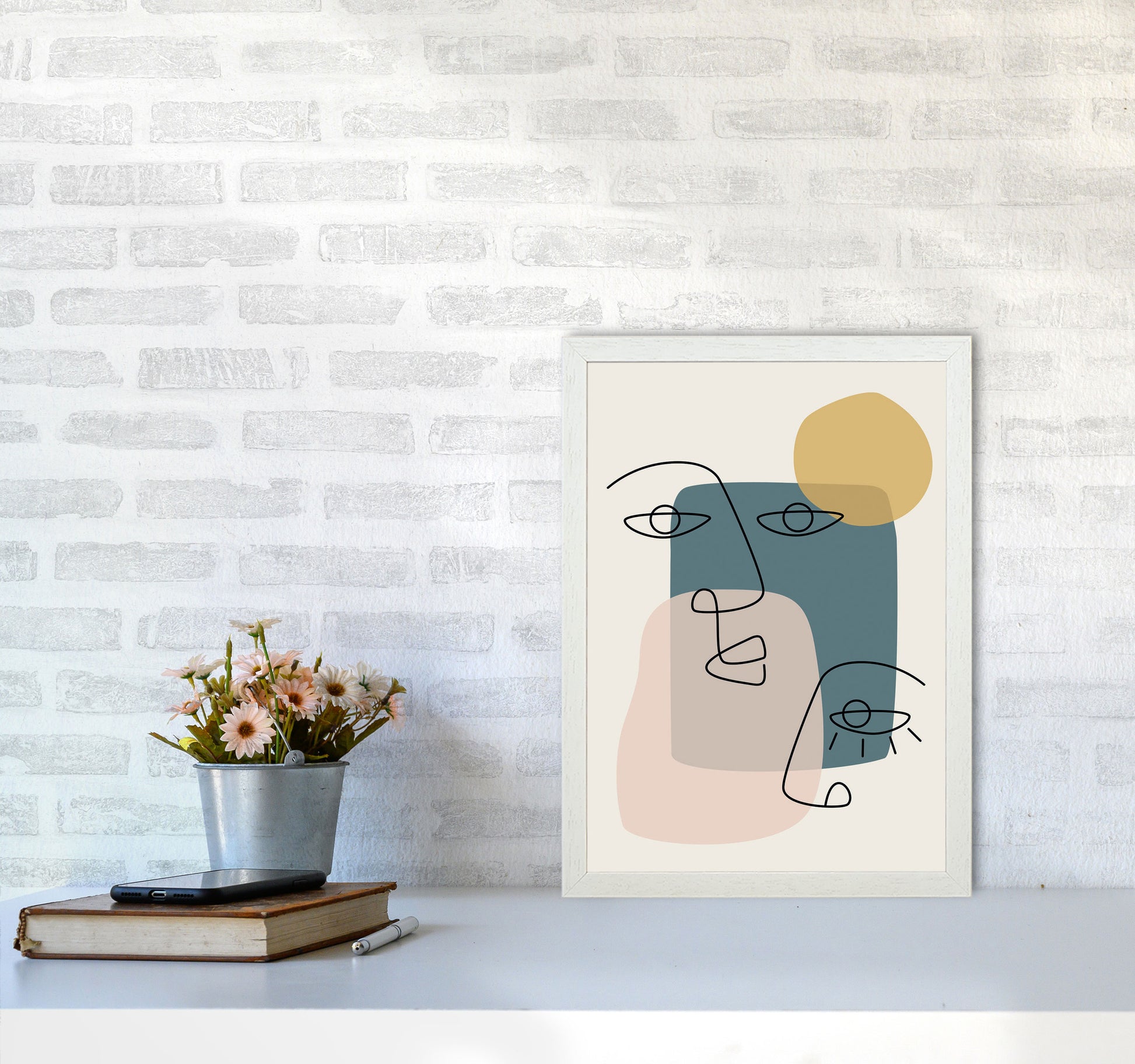 Abstract Faces Art Print by Jason Stanley A3 Oak Frame