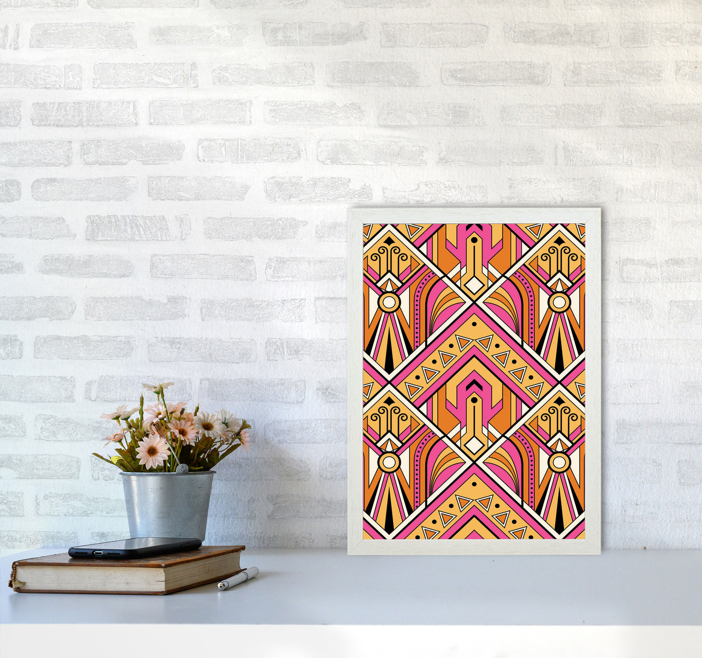 Pink Patterns Art Print by Jason Stanley A3 Oak Frame