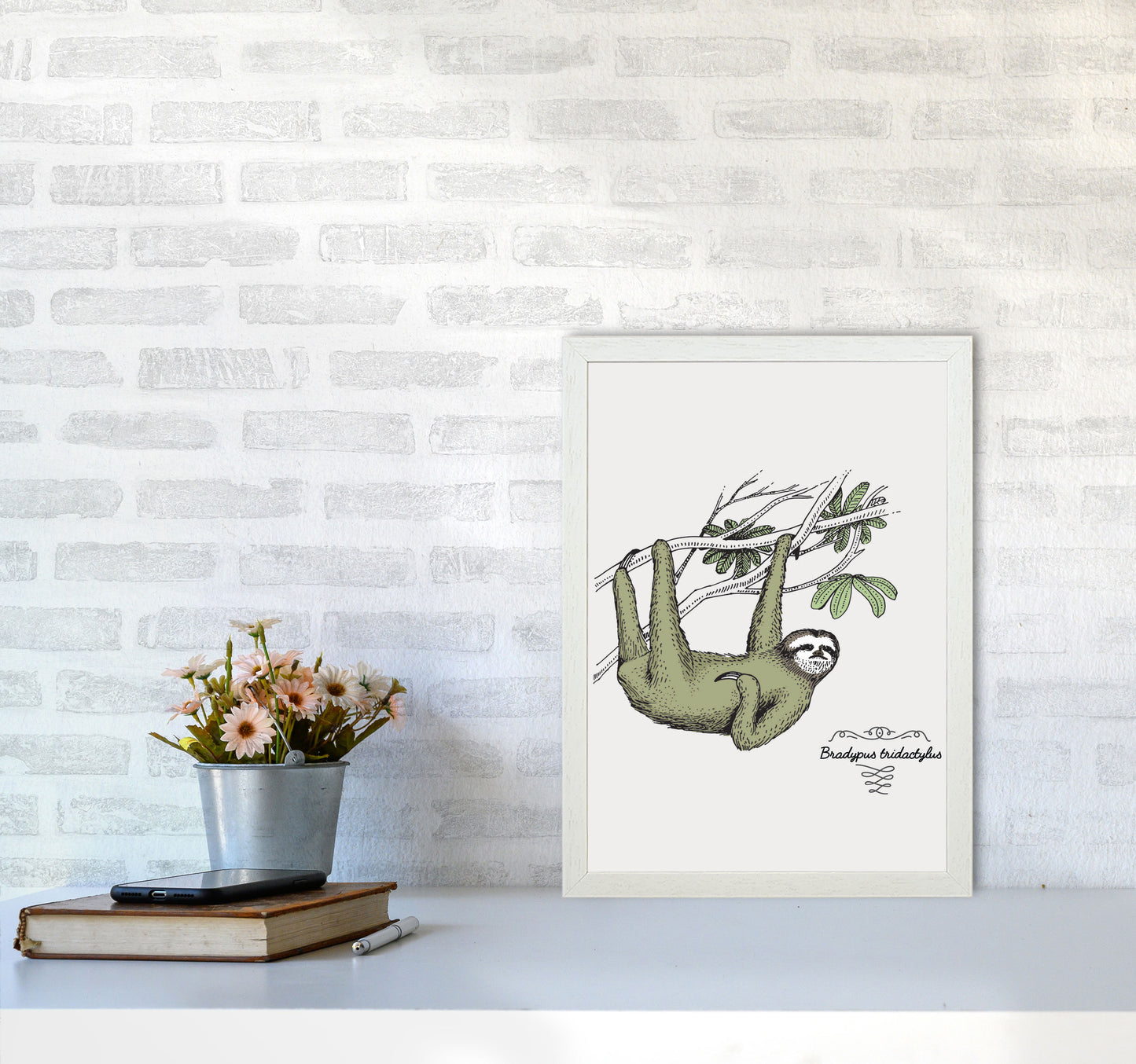 Sloth Art Print by Jason Stanley A3 Oak Frame