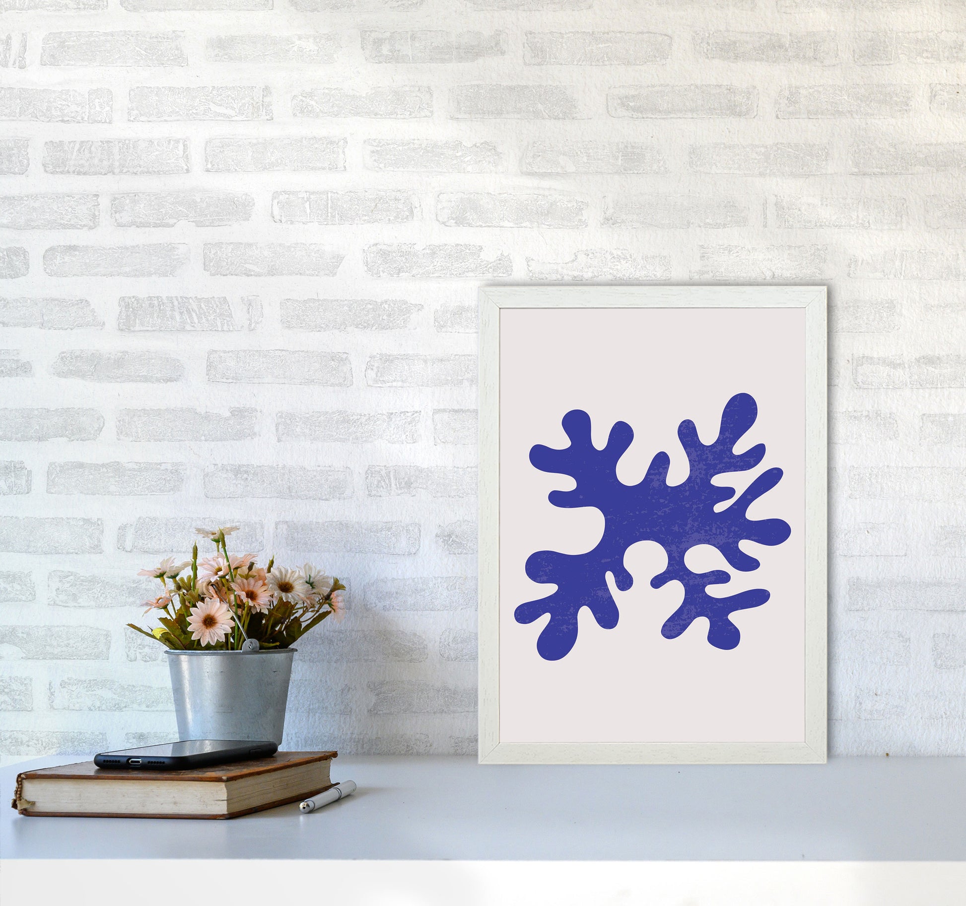Abstract Blue Algae Art Print by Jason Stanley A3 Oak Frame