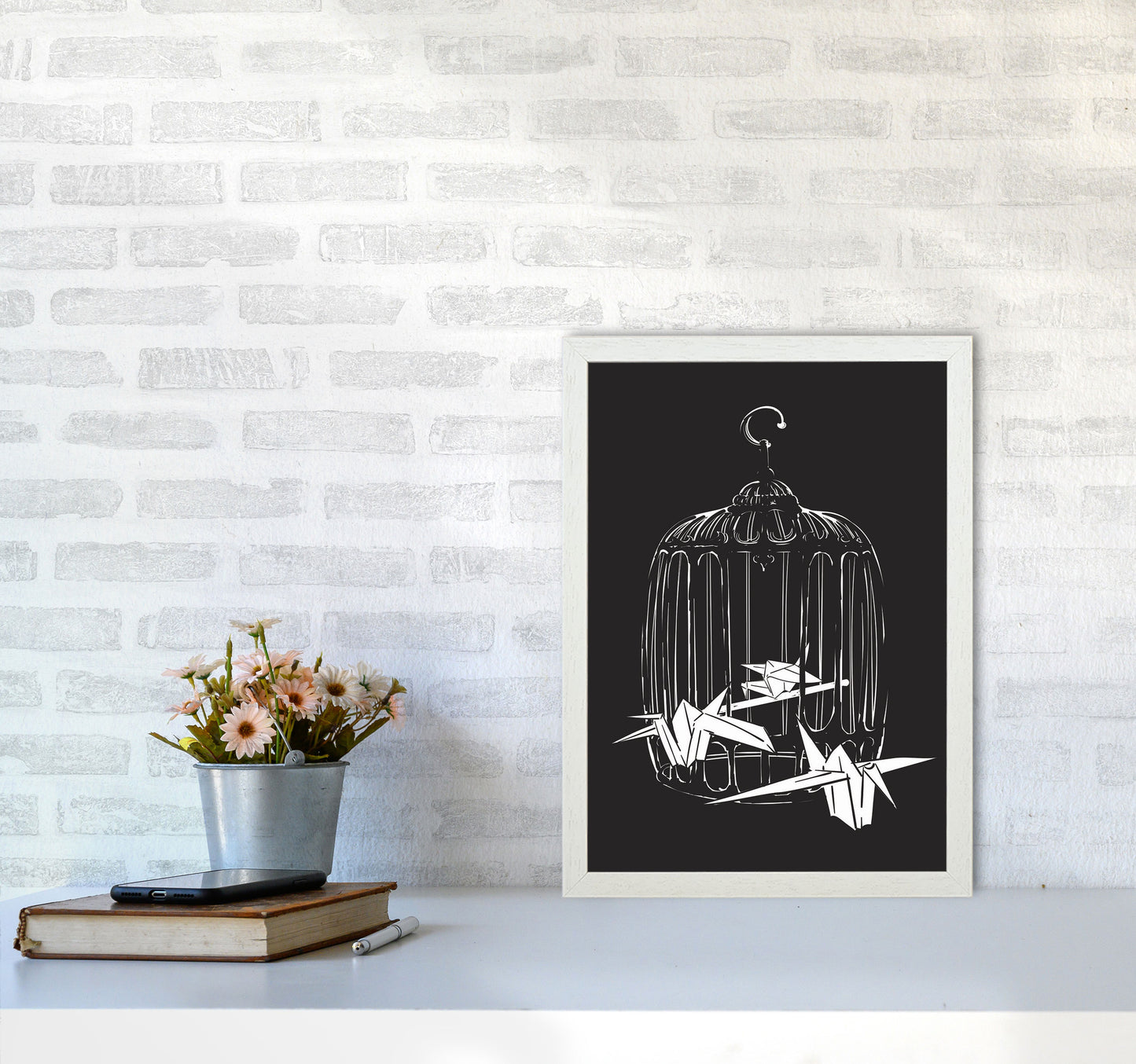 Origami Birds Art Print by Jason Stanley A3 Oak Frame