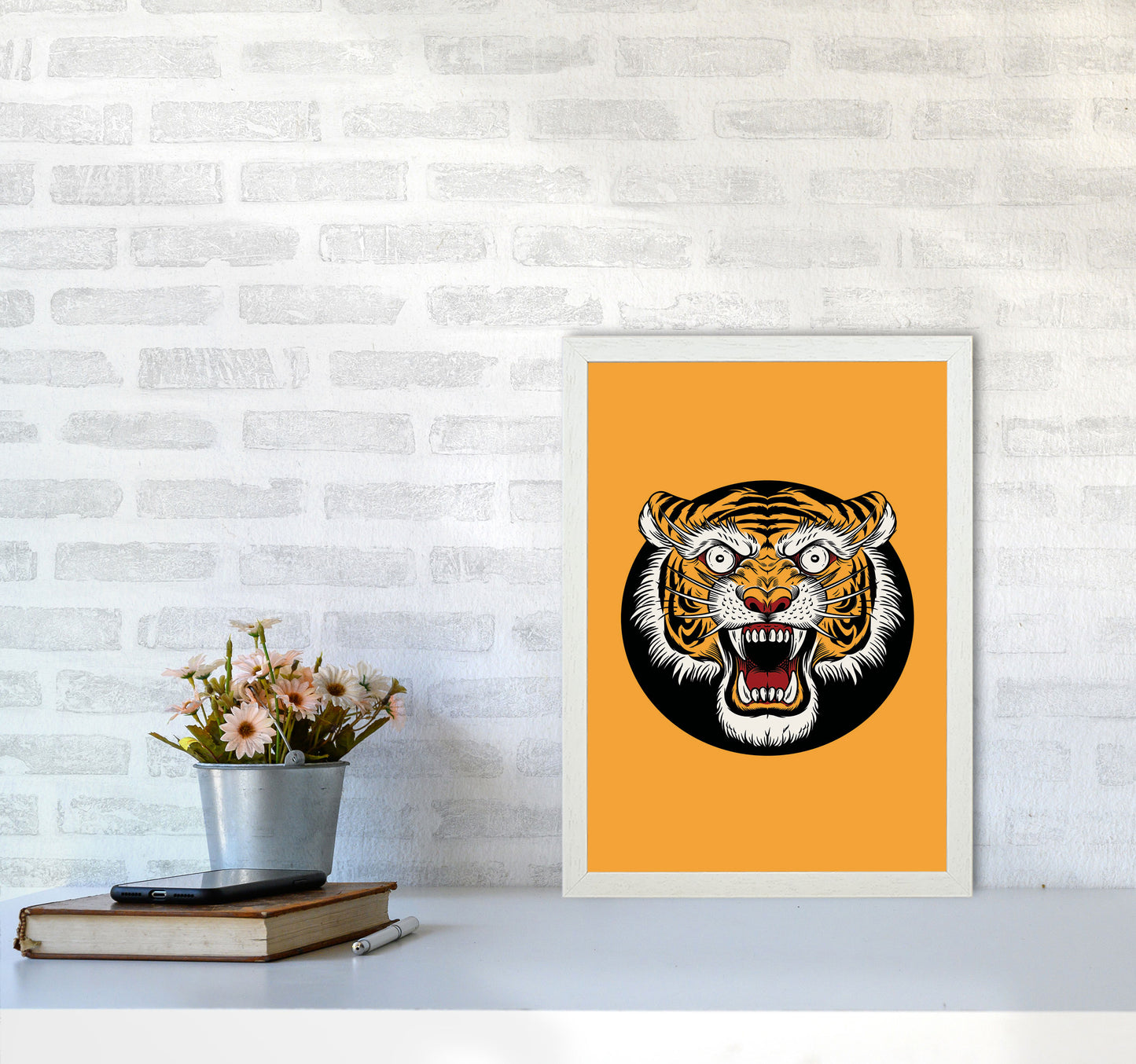 Vintage Tiger Art Print by Jason Stanley A3 Oak Frame