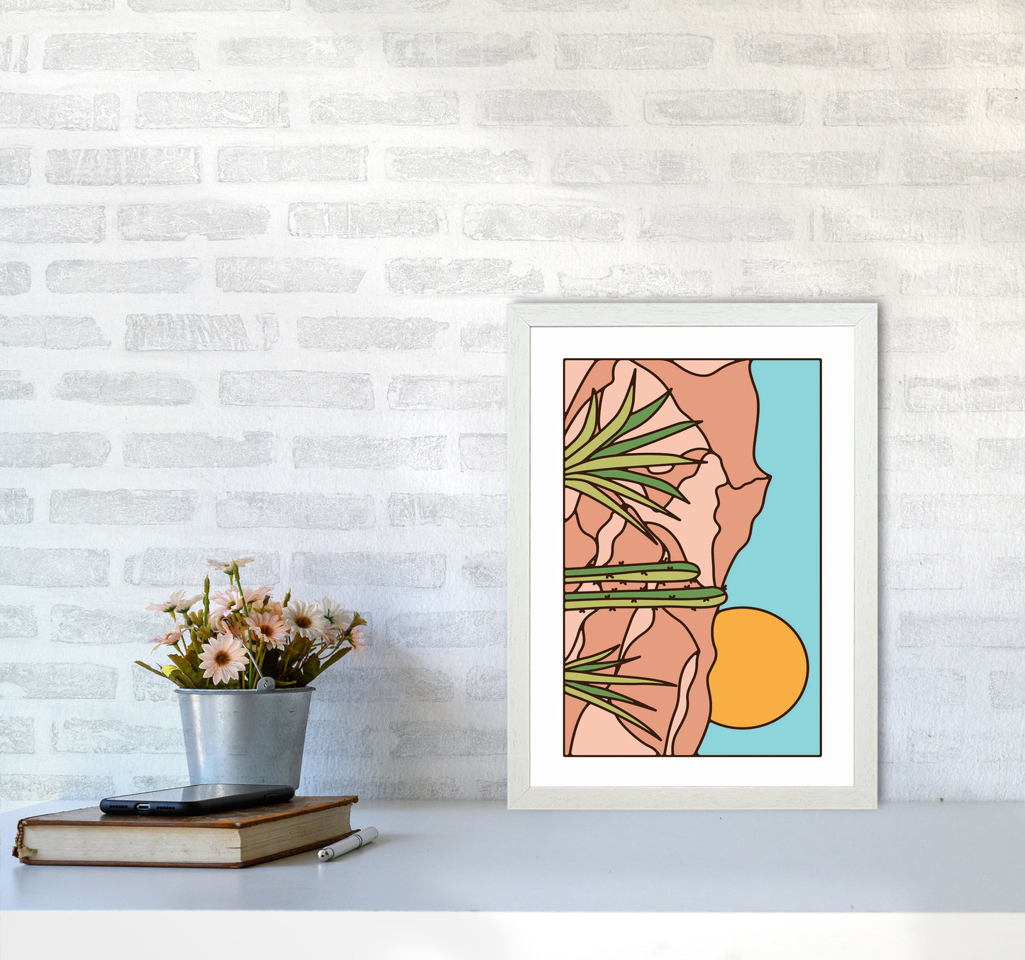 Minimal Desert Sunset Landscape Art Print by Jason Stanley A3 Oak Frame